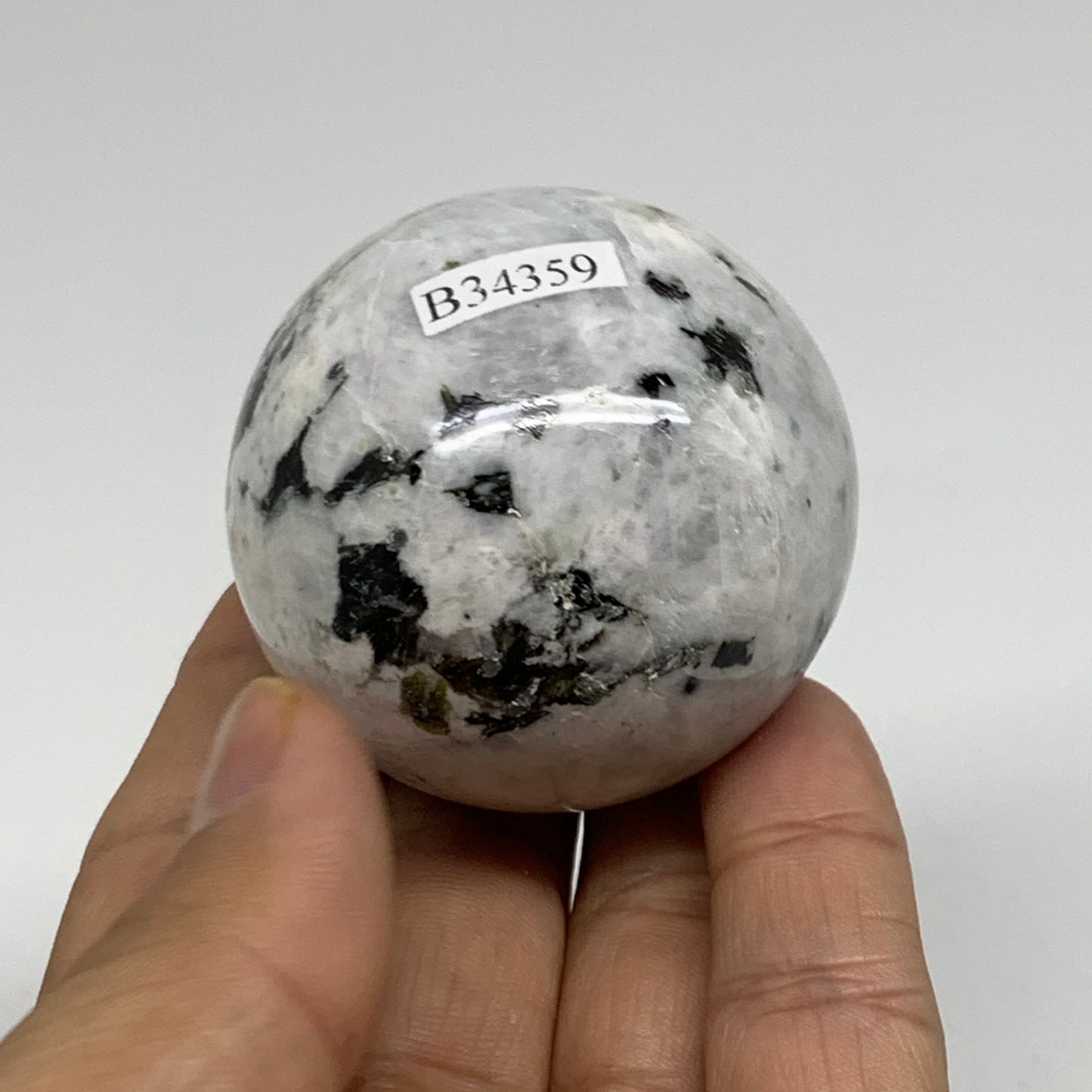 149.9g, 1.9"(47mm), Natural Rainbow Moonstone Sphere Ball Gemstone, B34359