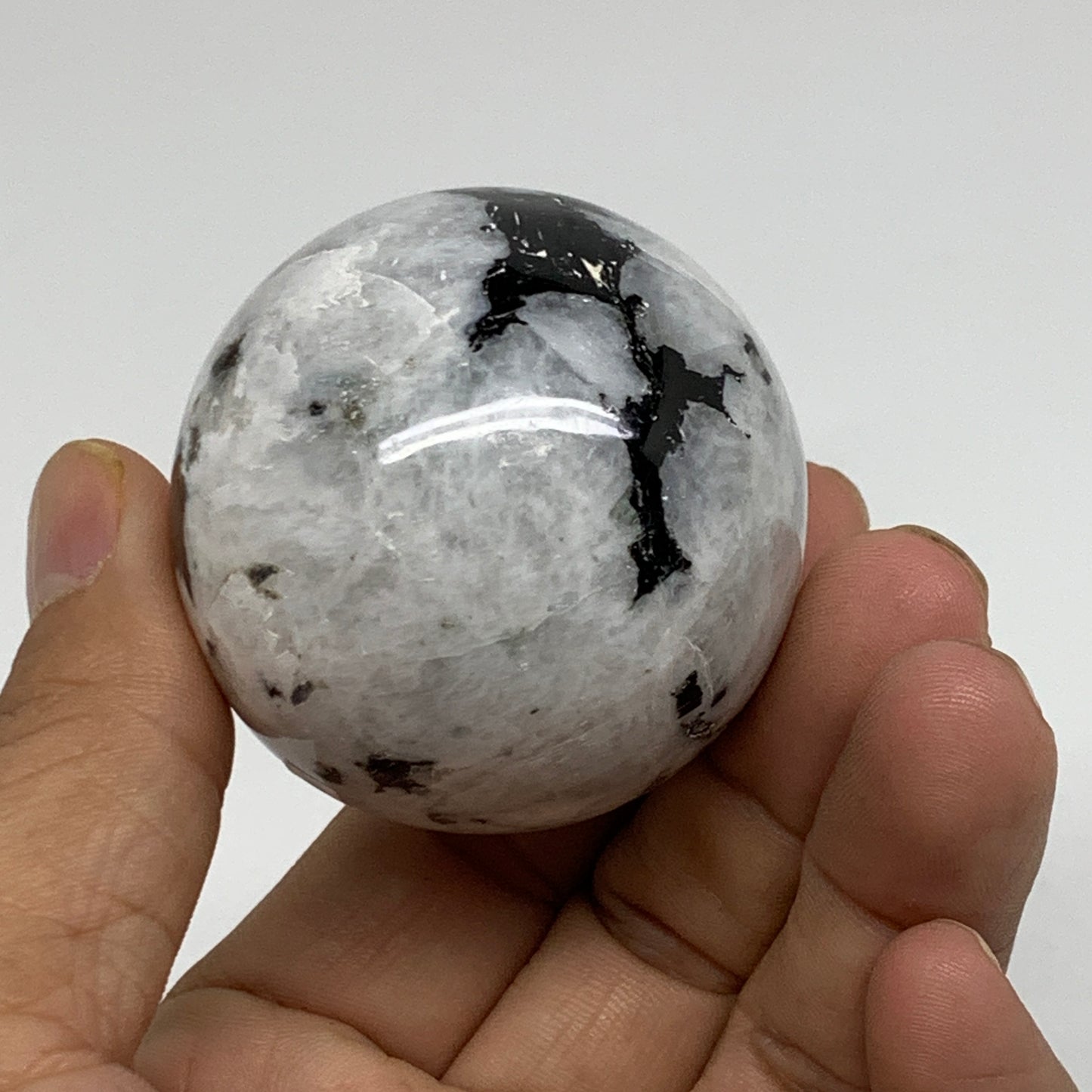 149.9g, 1.9"(47mm), Natural Rainbow Moonstone Sphere Ball Gemstone, B34359