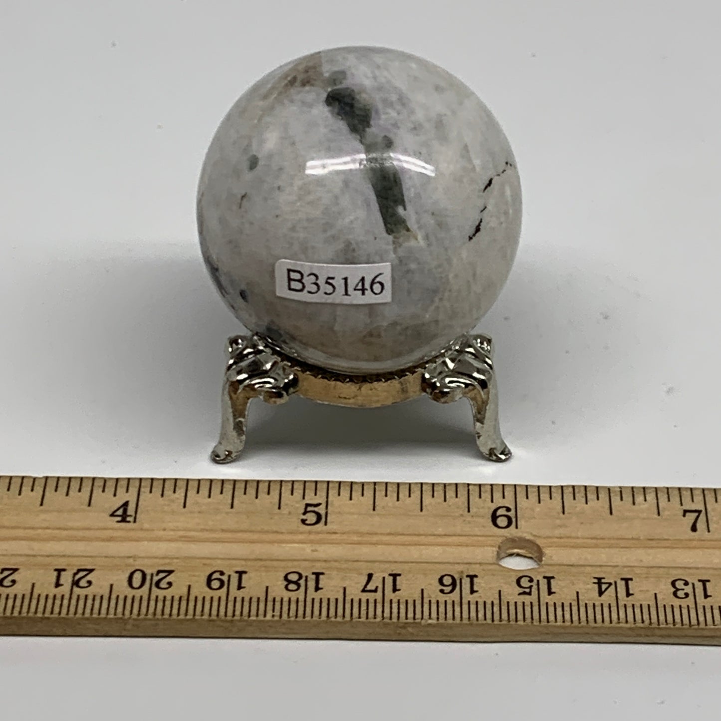 118.5g, 1.7"(43mm), Natural Rainbow Moonstone Sphere Ball Gemstone, B35146