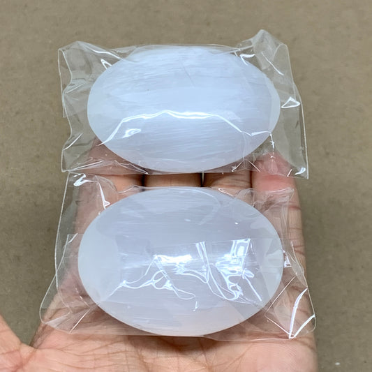 153g, 2.4"x1.8"x1", 2pcs, White Selenite Palmstone Crystal Pillow, B36874