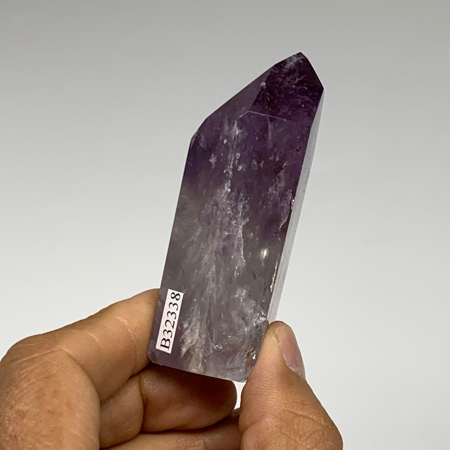 113.5g, 2.9"x1.6"x0.9", Natural Amethyst Tower Point Obelisk @Brazil, B32338