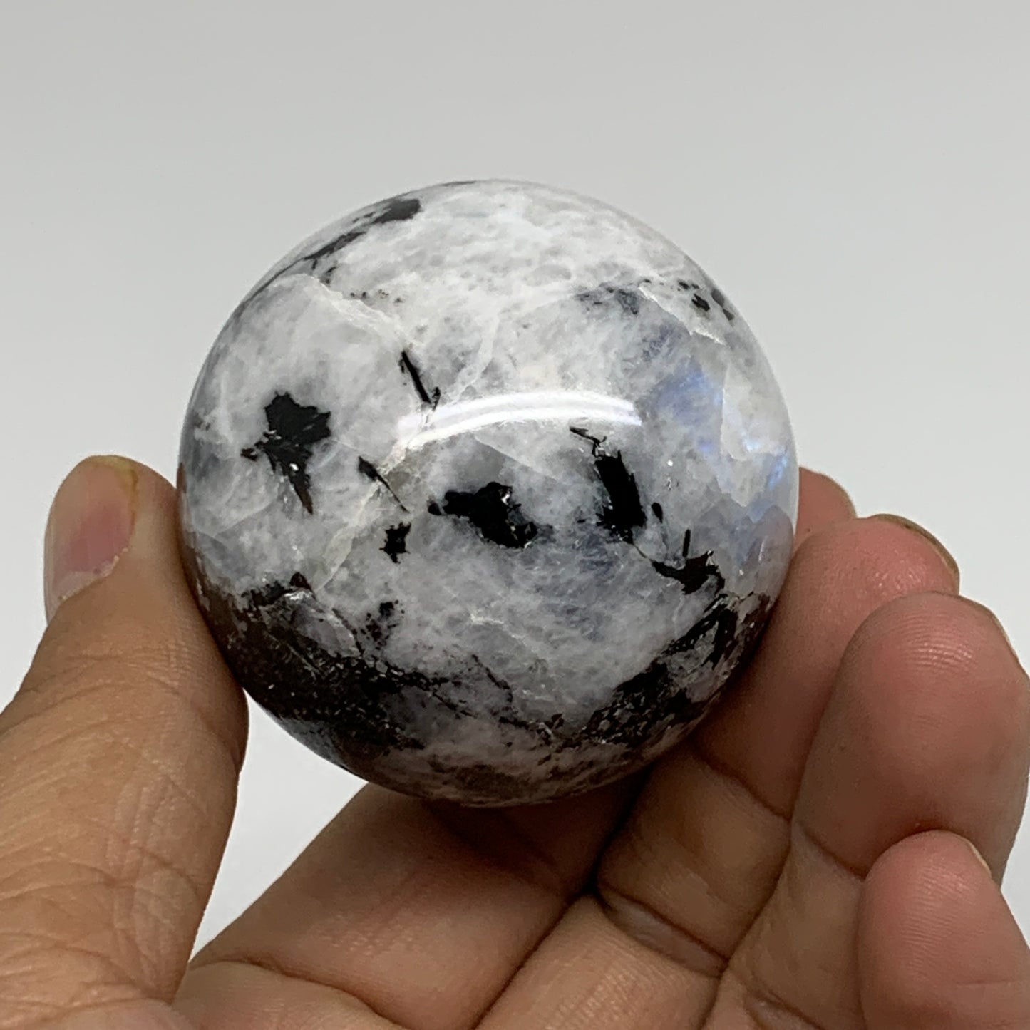 155.6g, 1.9"(48mm), Natural Rainbow Moonstone Sphere Ball Gemstone, B34360