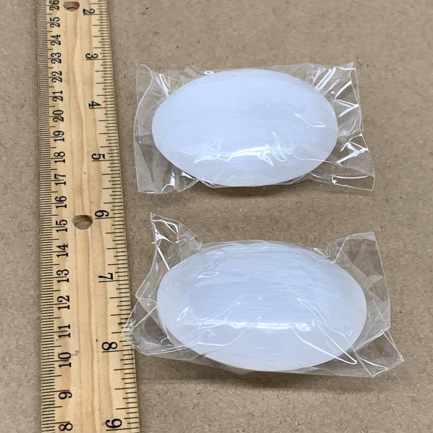 153g, 2.4"x1.8"x1", 2pcs, White Selenite Palmstone Crystal Pillow, B36874