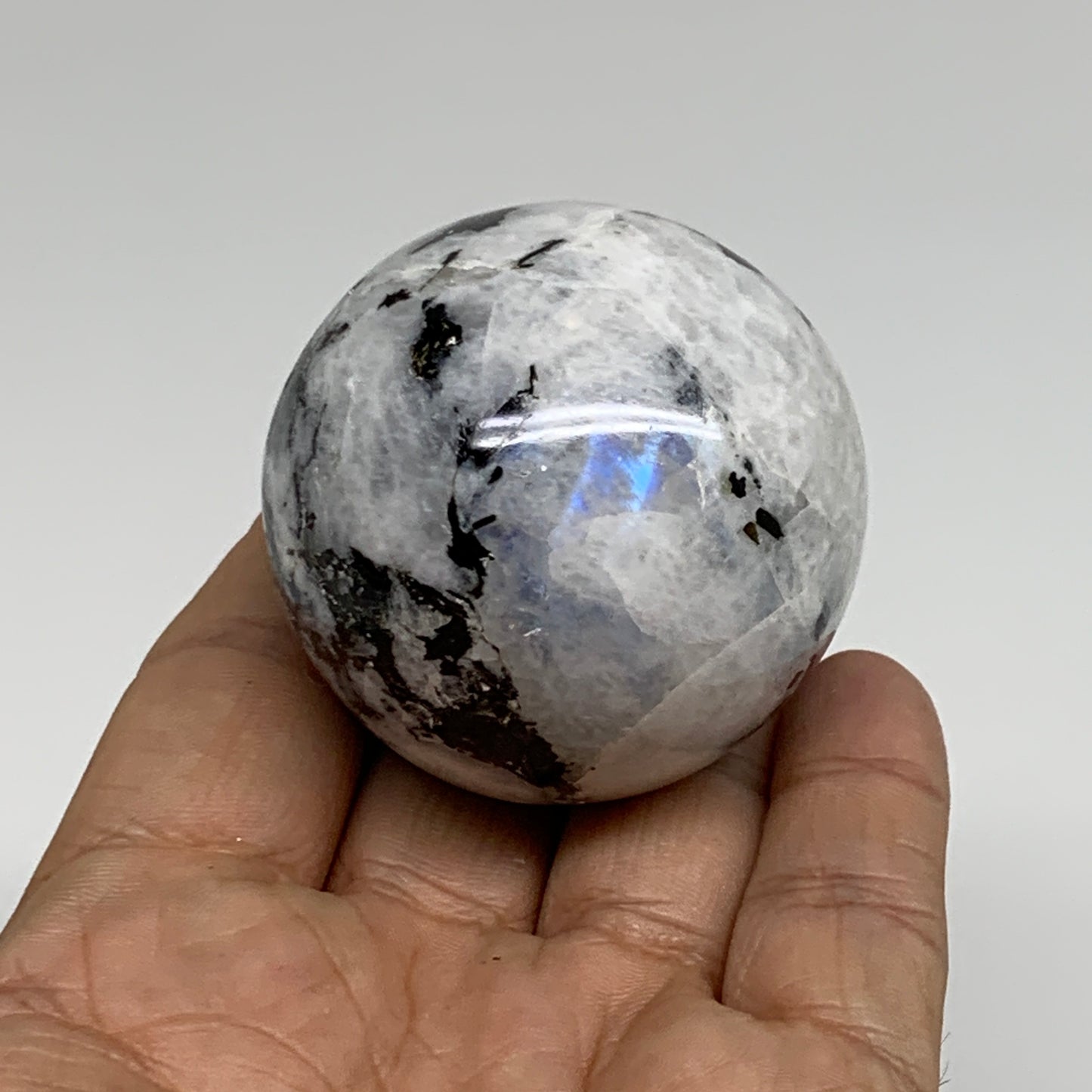 155.6g, 1.9"(48mm), Natural Rainbow Moonstone Sphere Ball Gemstone, B34360