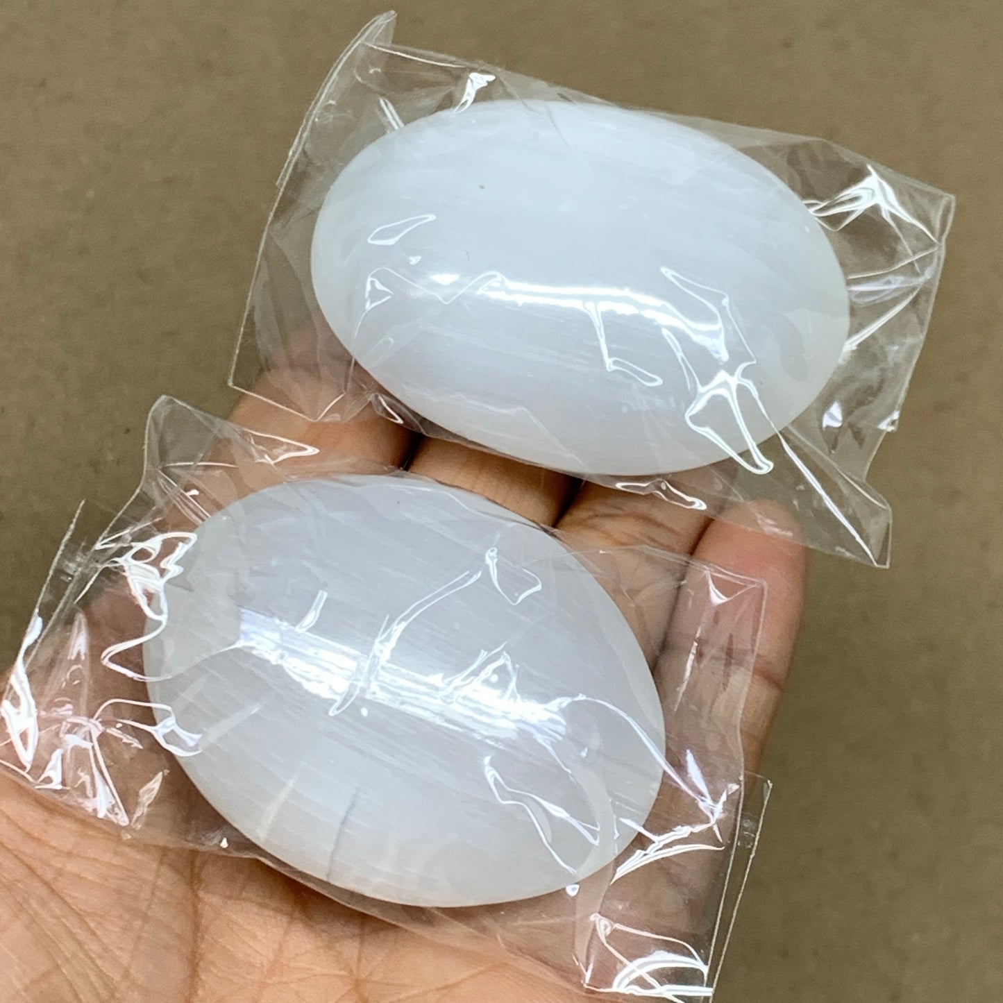 141g, 2.4"x1.8"x1", 2pcs, White Selenite Palmstone Crystal Pillow, B36875