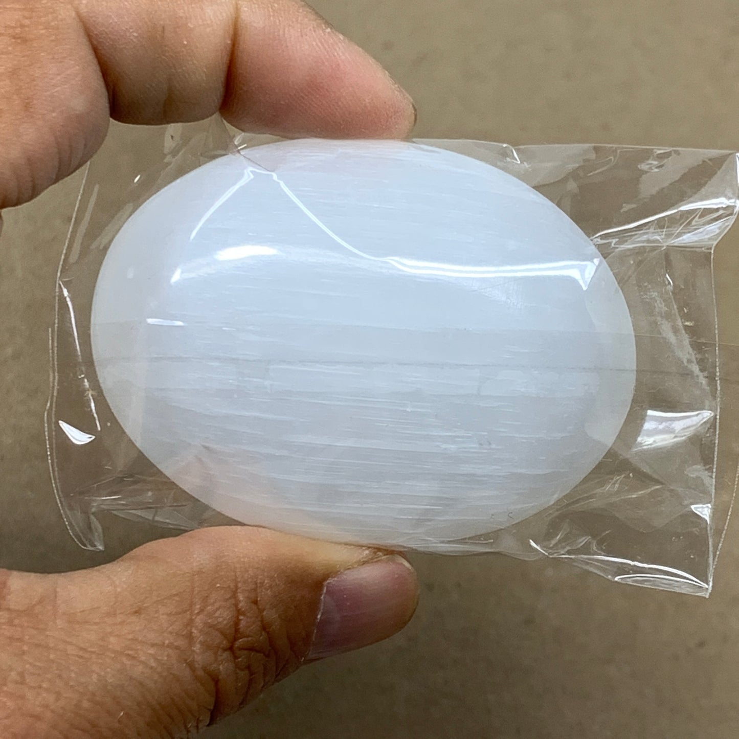 141g, 2.4"x1.8"x1", 2pcs, White Selenite Palmstone Crystal Pillow, B36875