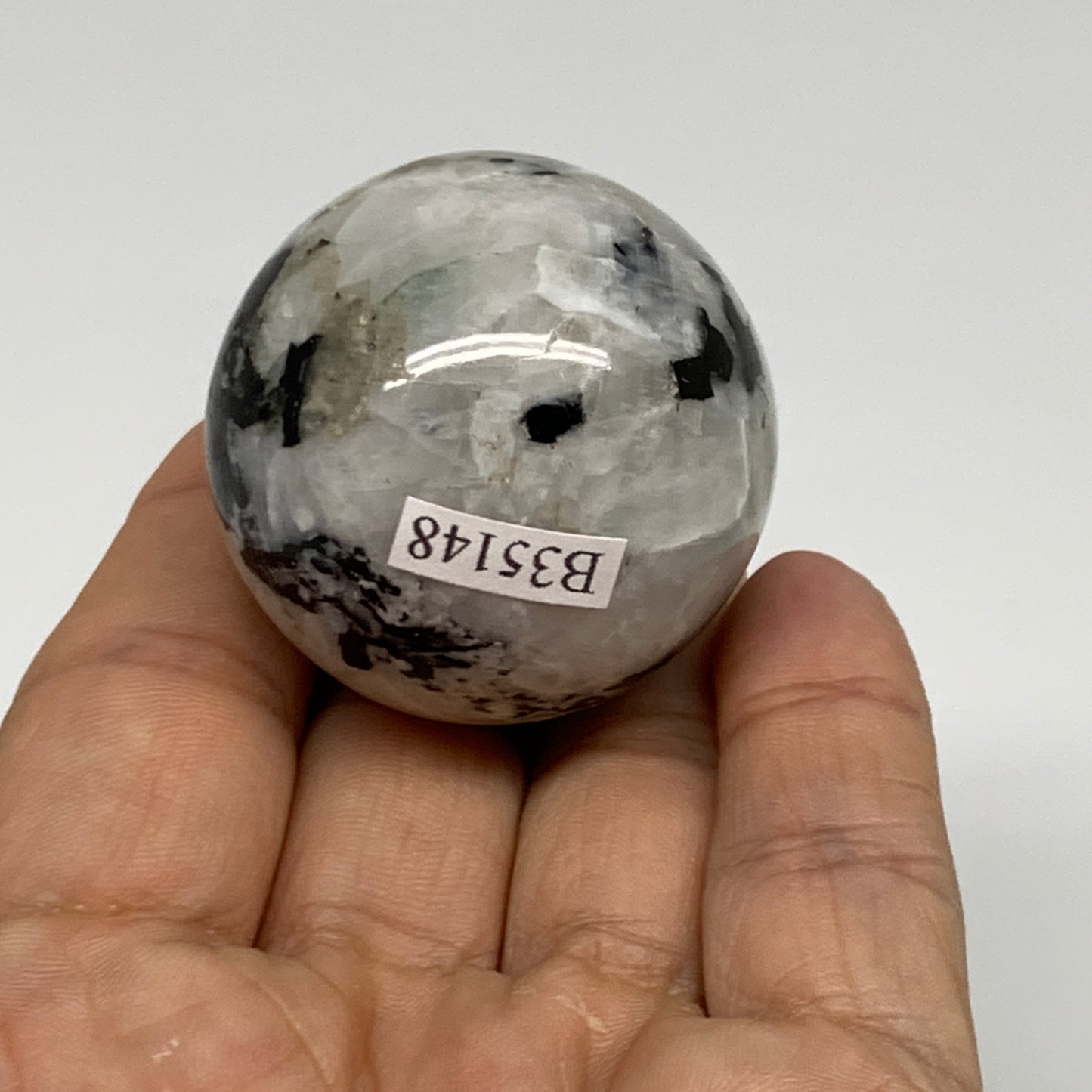 82.3g, 1.5"(38mm), Natural Rainbow Moonstone Sphere Ball Gemstone, B35148