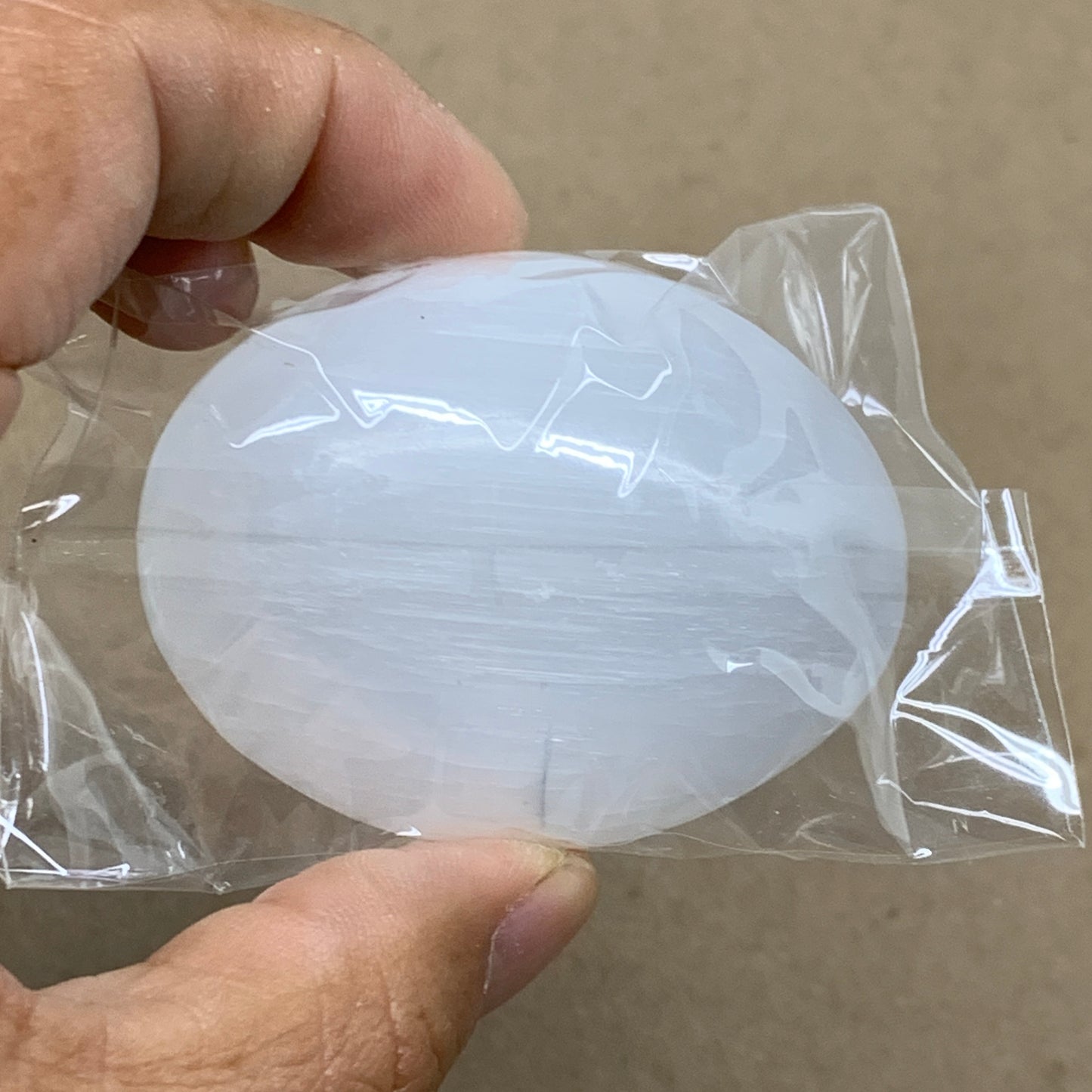 141g, 2.4"x1.8"x1", 2pcs, White Selenite Palmstone Crystal Pillow, B36875