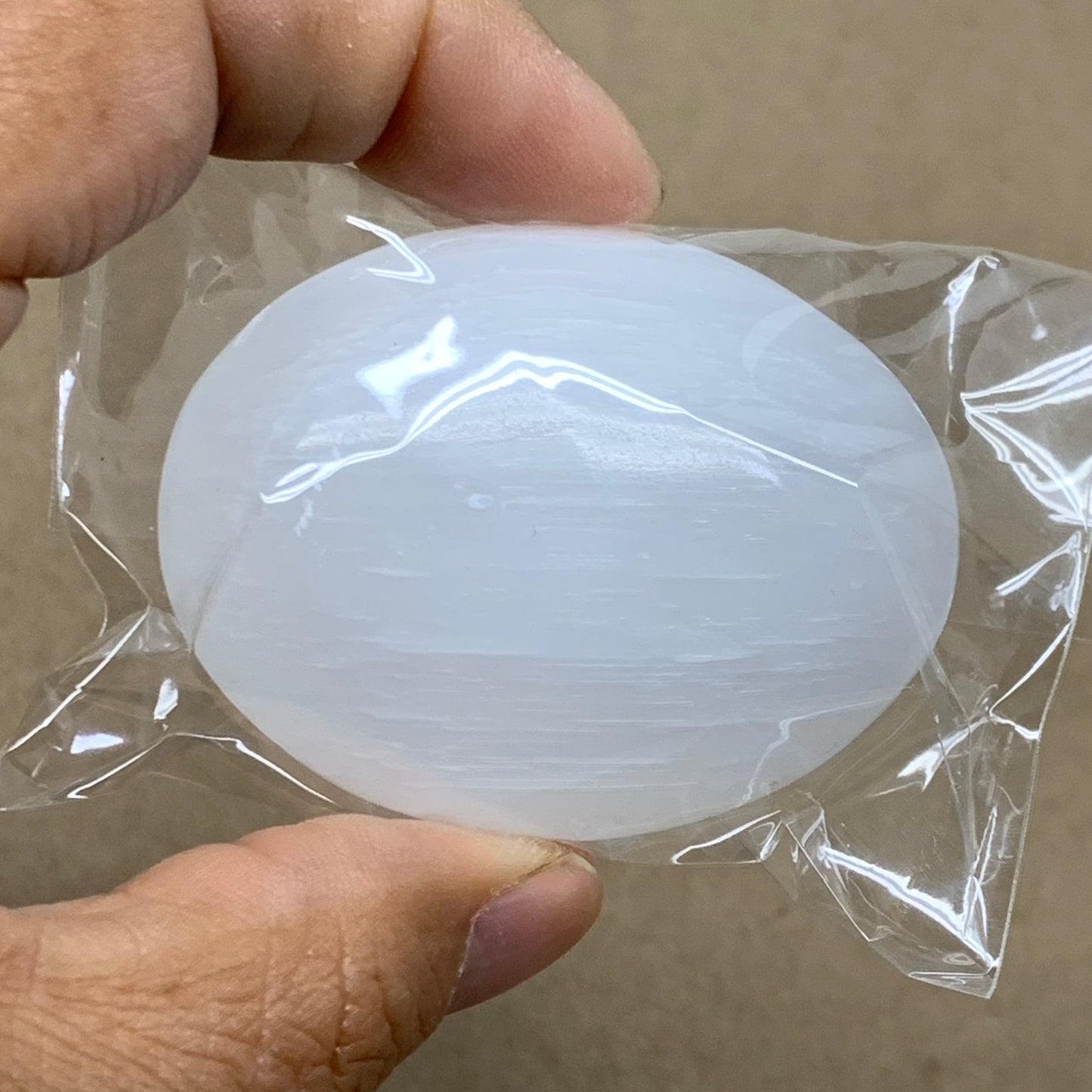 141g, 2.4"x1.8"x1", 2pcs, White Selenite Palmstone Crystal Pillow, B36875