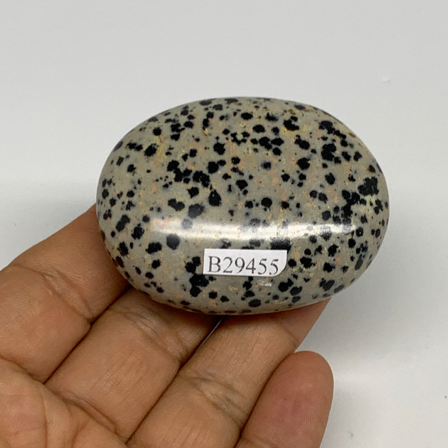 80.5g, 2.2"x1.7"x0.8", Natural Dalmatian Jasper Palm-Stone @India, B29455