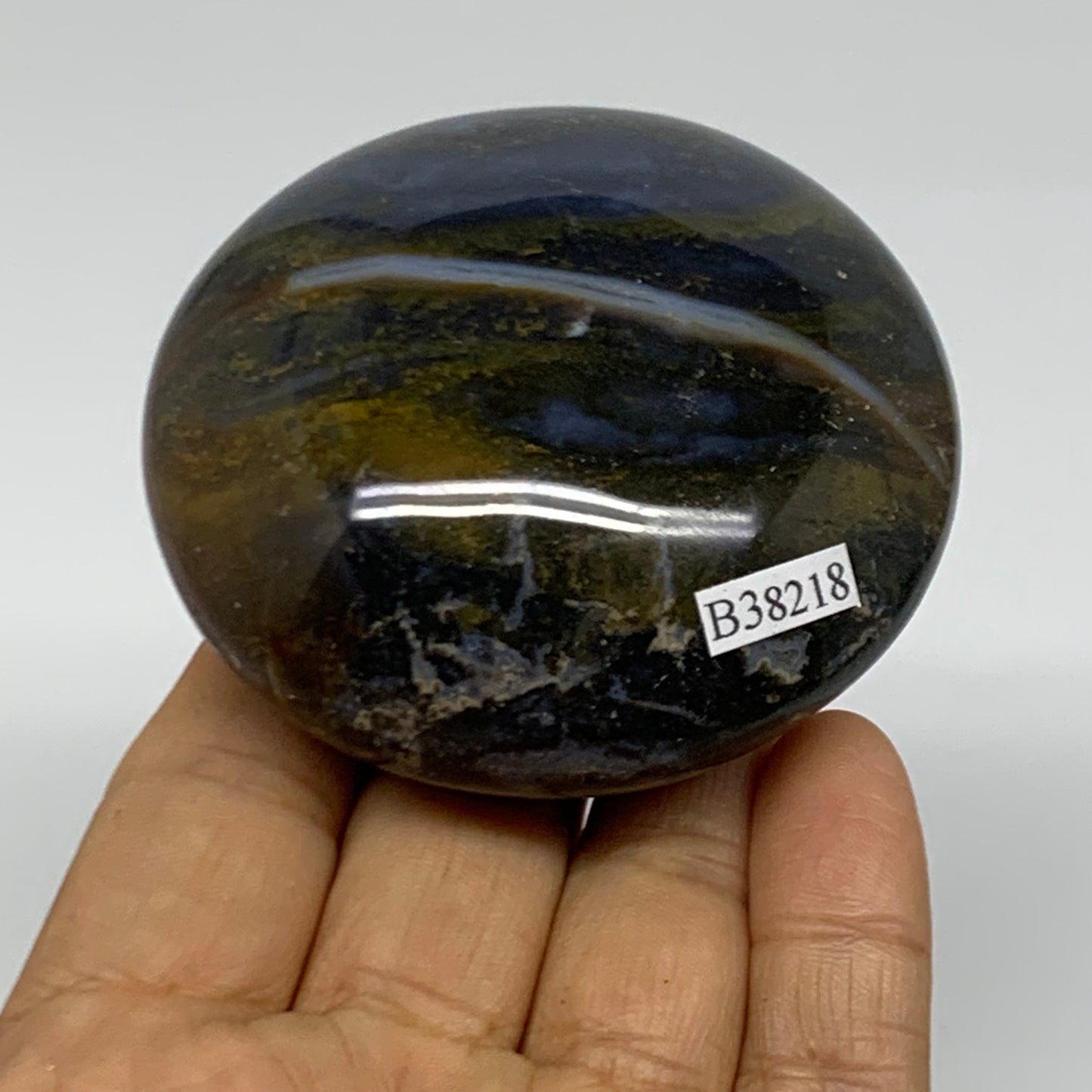 187.8g, 2.6"x2.5"x1.3" Natural Ocean Jasper Palm-Stone Orbicular Jasper, B38218