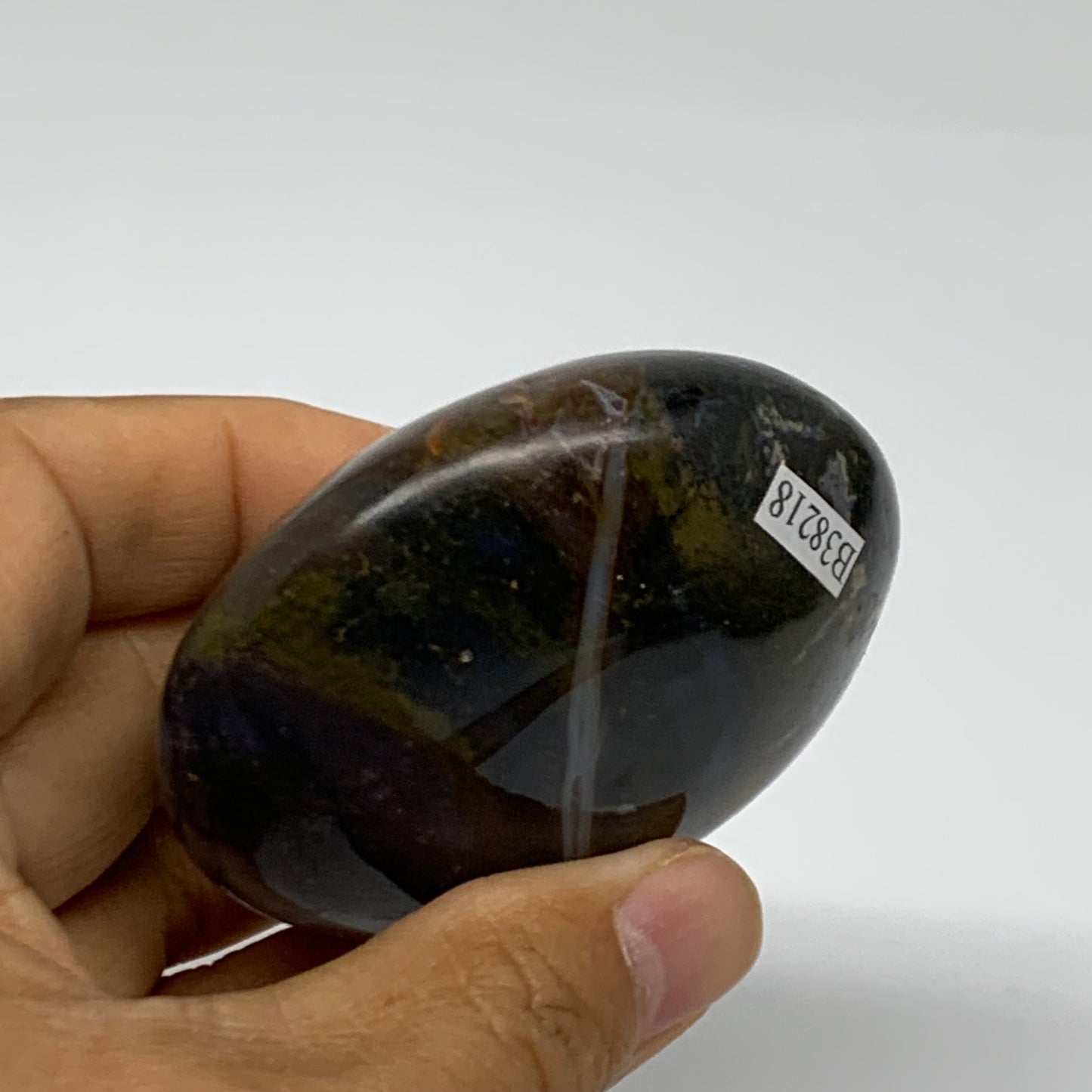 187.8g, 2.6"x2.5"x1.3" Natural Ocean Jasper Palm-Stone Orbicular Jasper, B38218