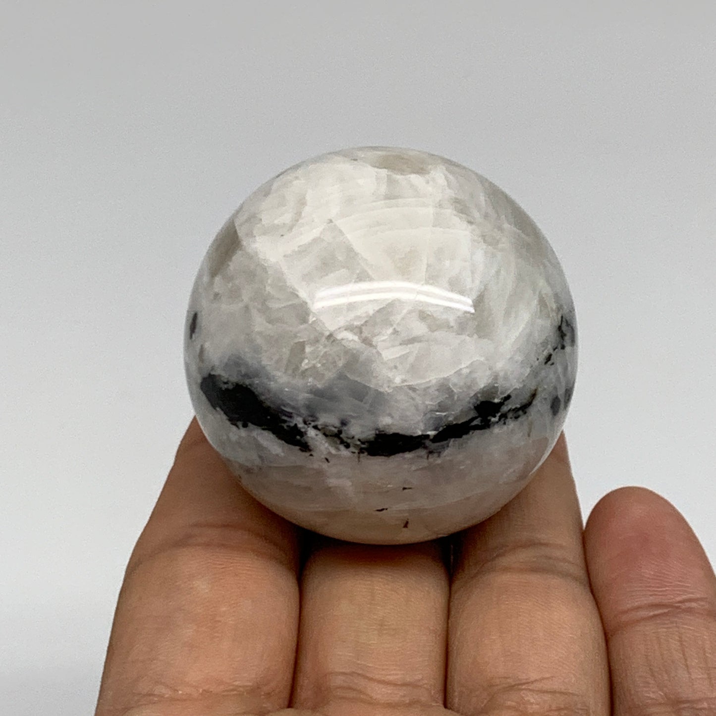 121.8g, 1.8"(44mm), Natural Rainbow Moonstone Sphere Ball Gemstone, B35149