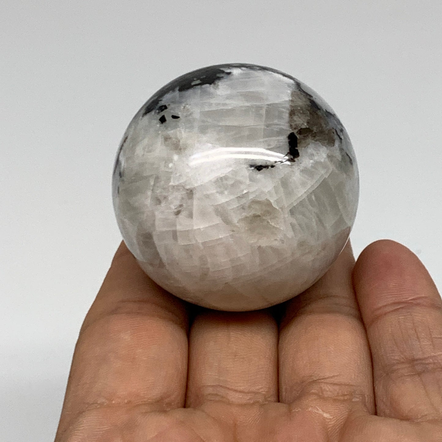 121.8g, 1.8"(44mm), Natural Rainbow Moonstone Sphere Ball Gemstone, B35149