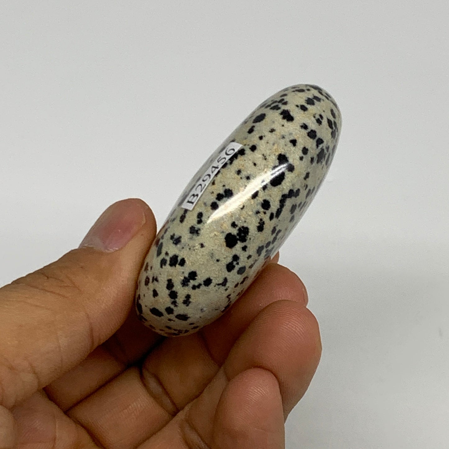 80.6g, 2.2"x1.7"x0.8", Natural Dalmatian Jasper Palm-Stone @India, B29456