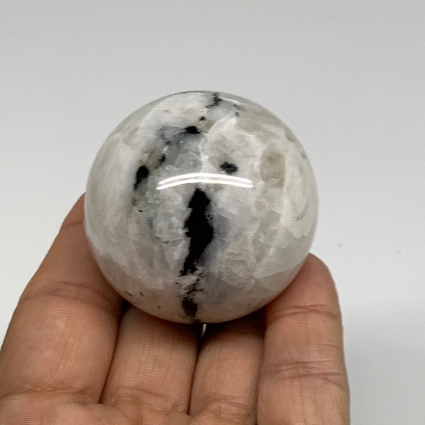 121.8g, 1.8"(44mm), Natural Rainbow Moonstone Sphere Ball Gemstone, B35149