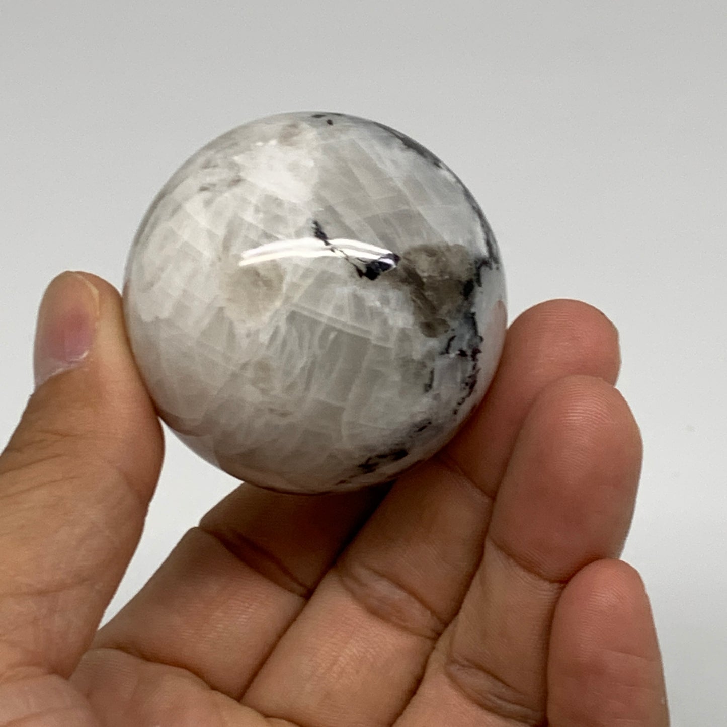 121.8g, 1.8"(44mm), Natural Rainbow Moonstone Sphere Ball Gemstone, B35149