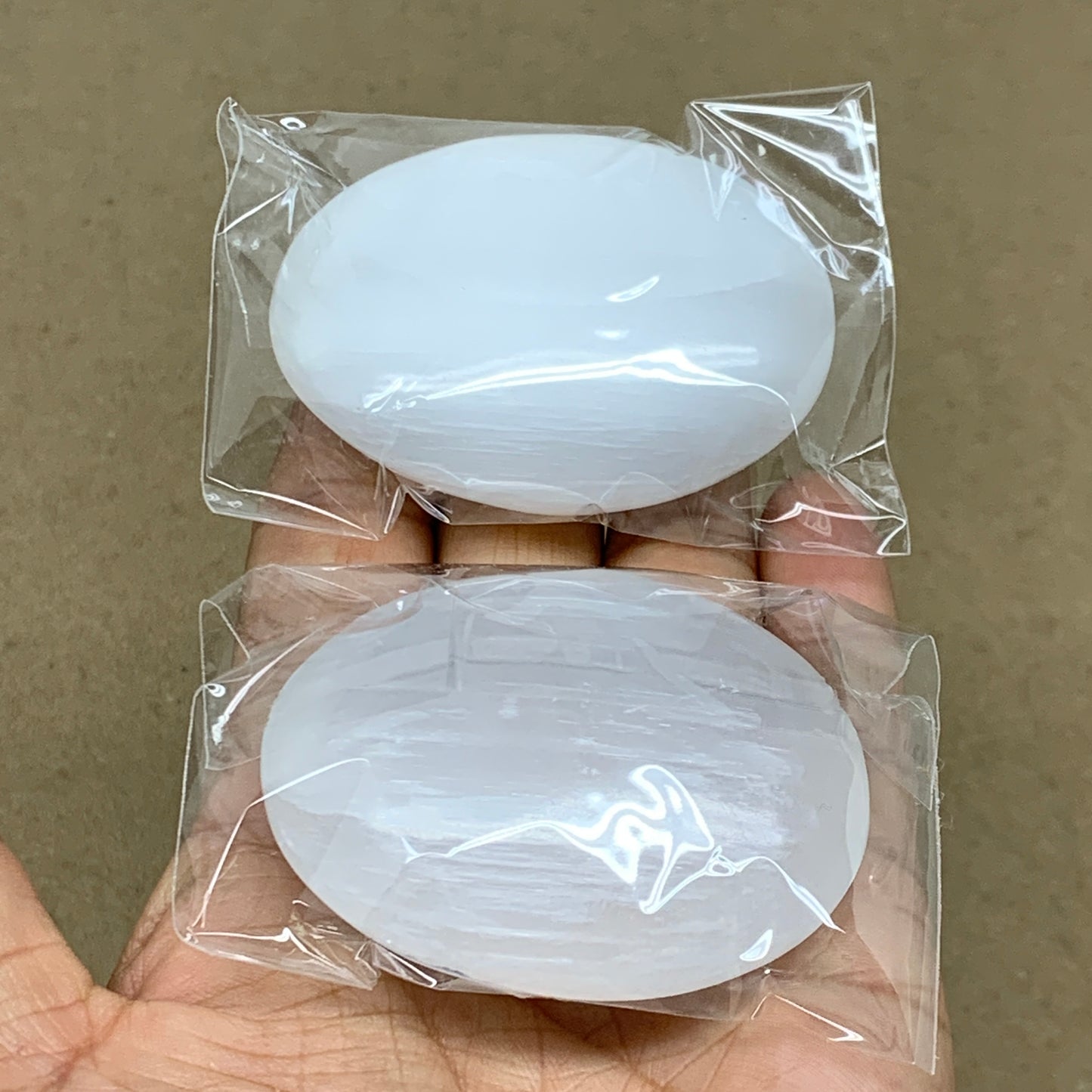 158g, 2.4"x1.8"x1", 2pcs, White Selenite Palmstone Crystal Pillow, B36877