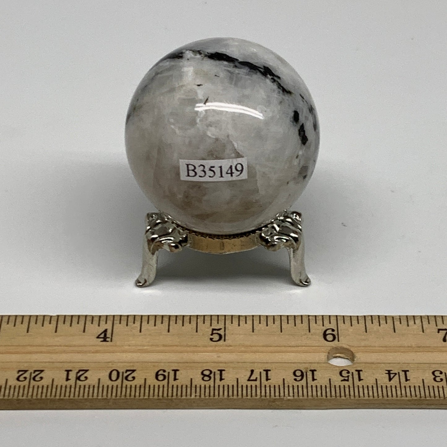 121.8g, 1.8"(44mm), Natural Rainbow Moonstone Sphere Ball Gemstone, B35149