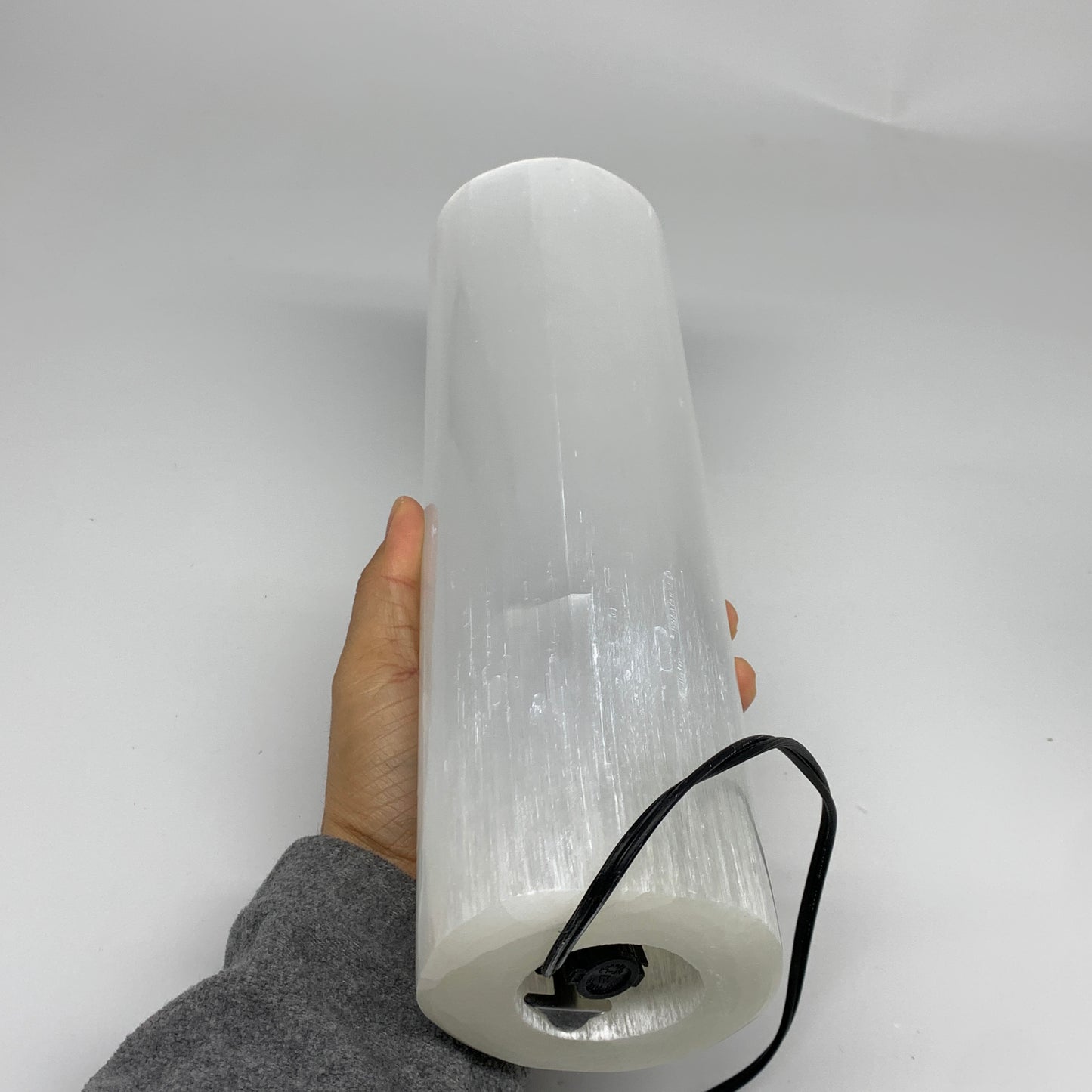 8 lbs, 11.7"x3.4" Cylinder Selenite (Satin Spar) Lamp Tower W/Chord, B35815
