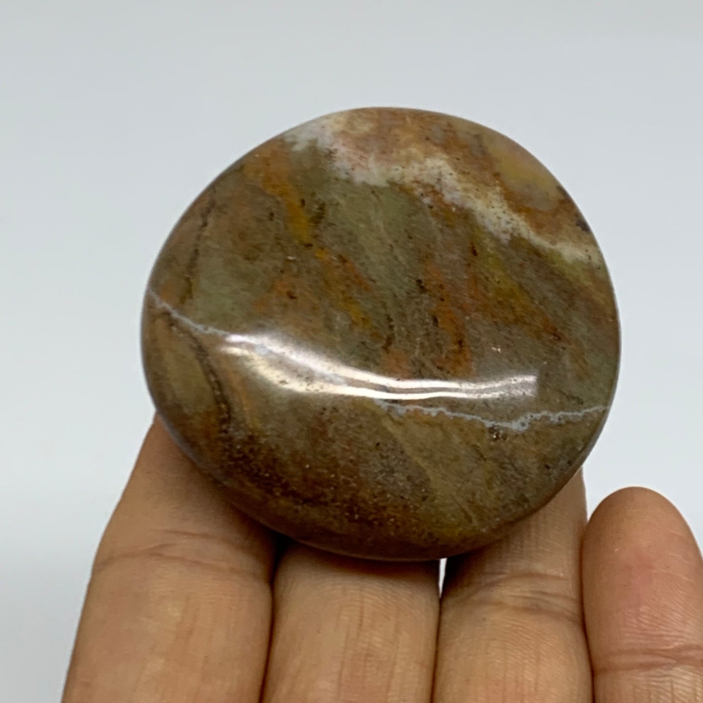 91.6g, 2.1"x2"x0.9" Natural Ocean Jasper Palm-Stone Orbicular Jasper, B38220