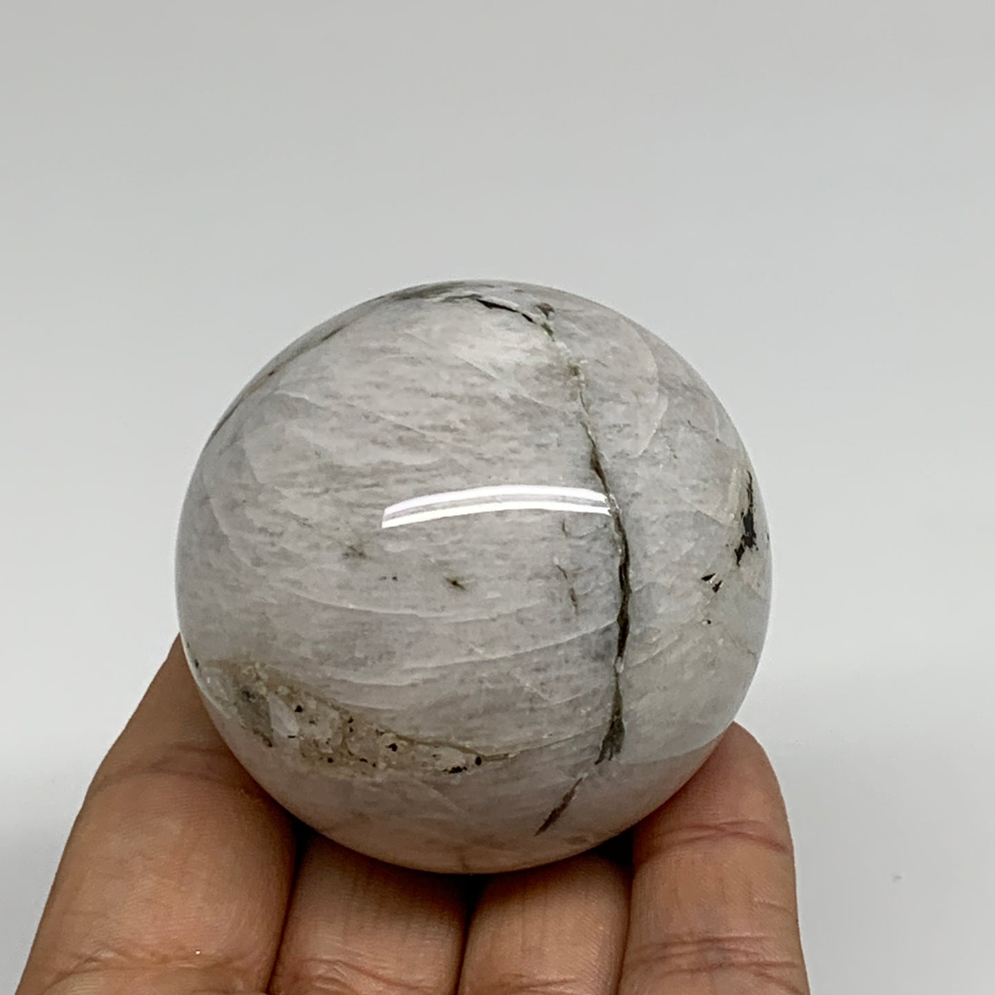 203.4g, 2.1"(53mm), Natural Rainbow Moonstone Sphere Ball Gemstone, B34363