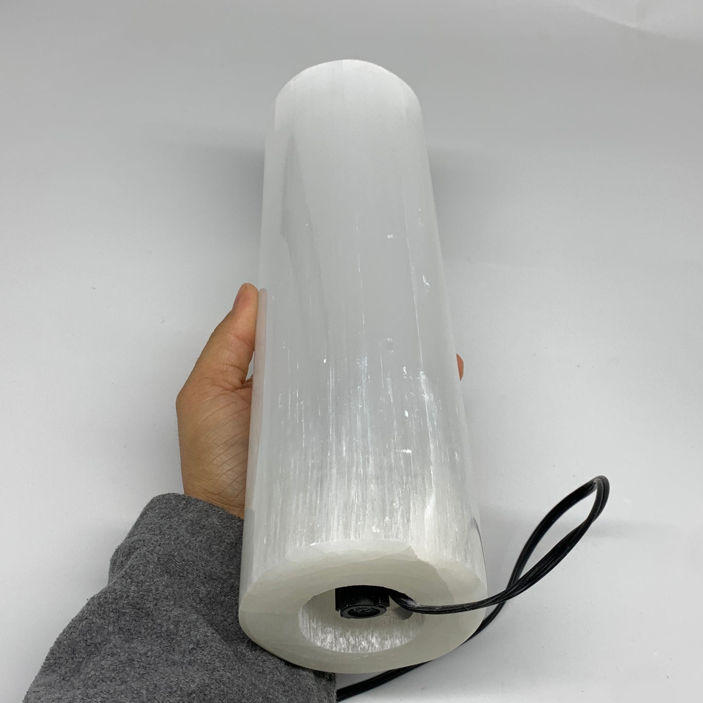 8 lbs, 11.7"x3.4" Cylinder Selenite (Satin Spar) Lamp Tower W/Chord, B35815