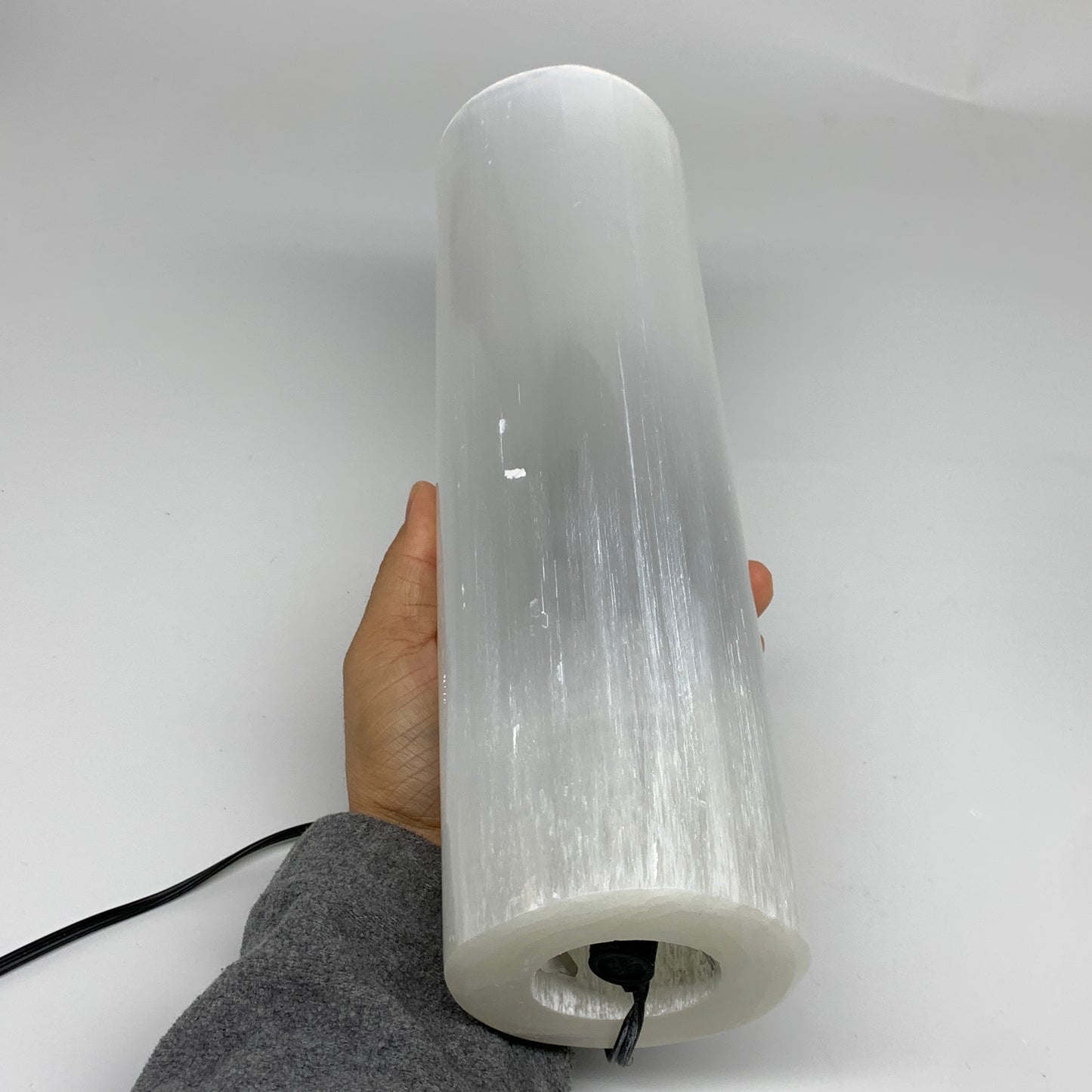 8 lbs, 11.7"x3.4" Cylinder Selenite (Satin Spar) Lamp Tower W/Chord, B35815