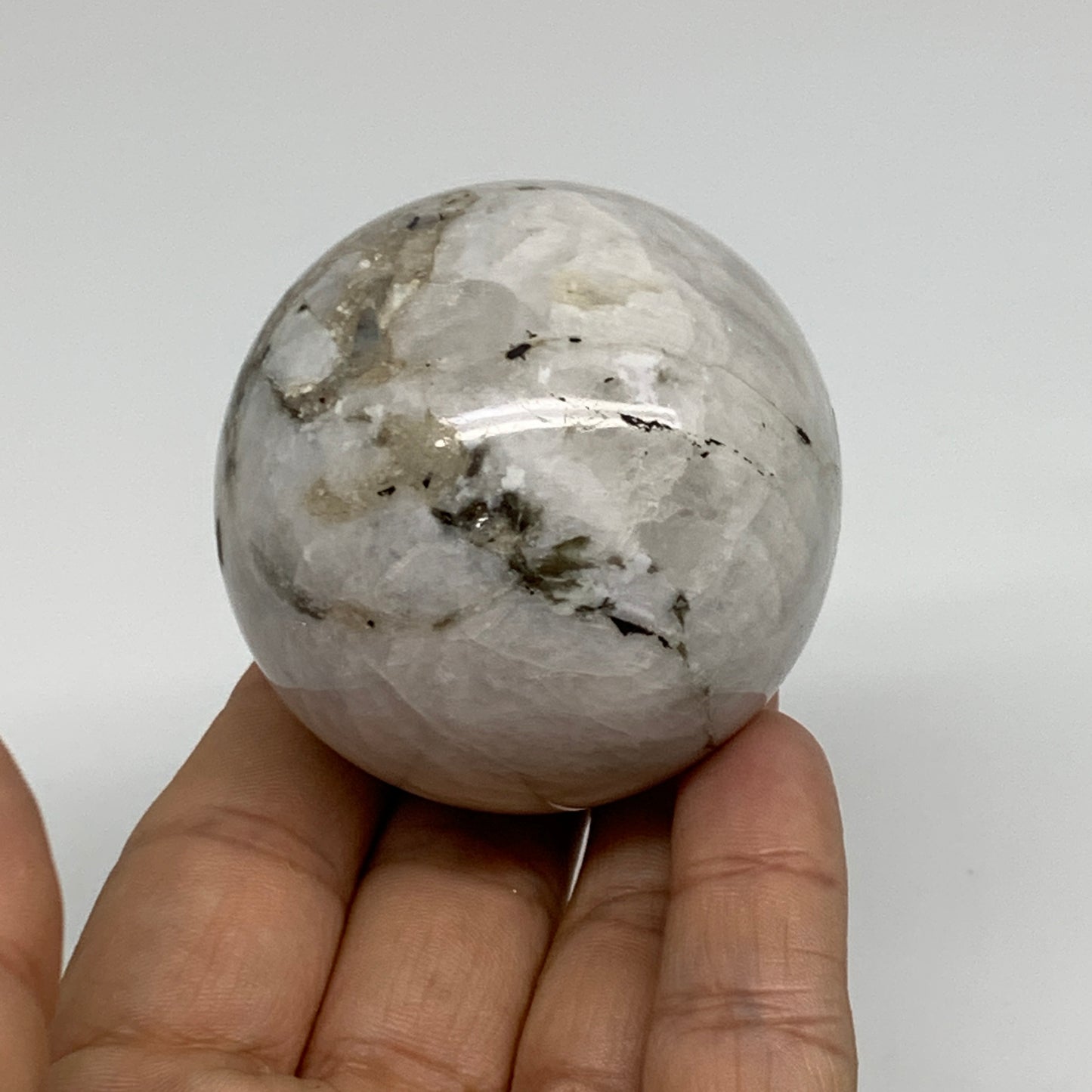 203.4g, 2.1"(53mm), Natural Rainbow Moonstone Sphere Ball Gemstone, B34363