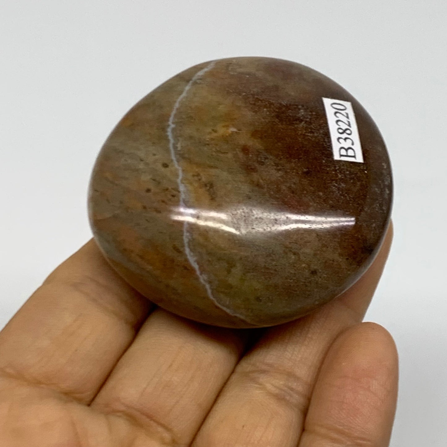 91.6g, 2.1"x2"x0.9" Natural Ocean Jasper Palm-Stone Orbicular Jasper, B38220