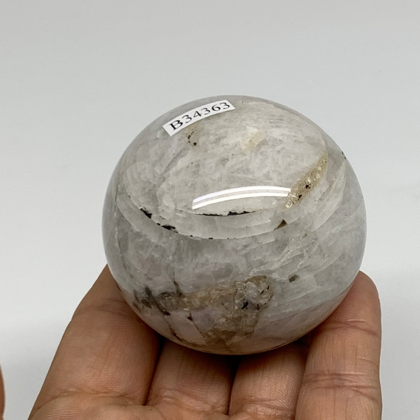 203.4g, 2.1"(53mm), Natural Rainbow Moonstone Sphere Ball Gemstone, B34363