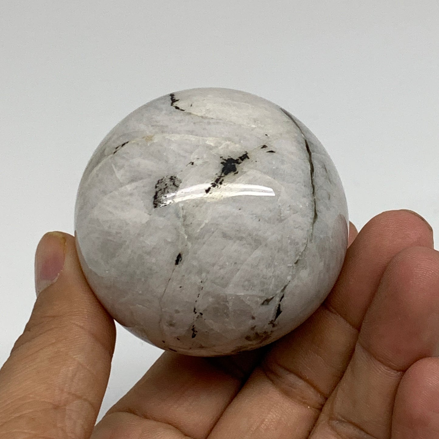 203.4g, 2.1"(53mm), Natural Rainbow Moonstone Sphere Ball Gemstone, B34363