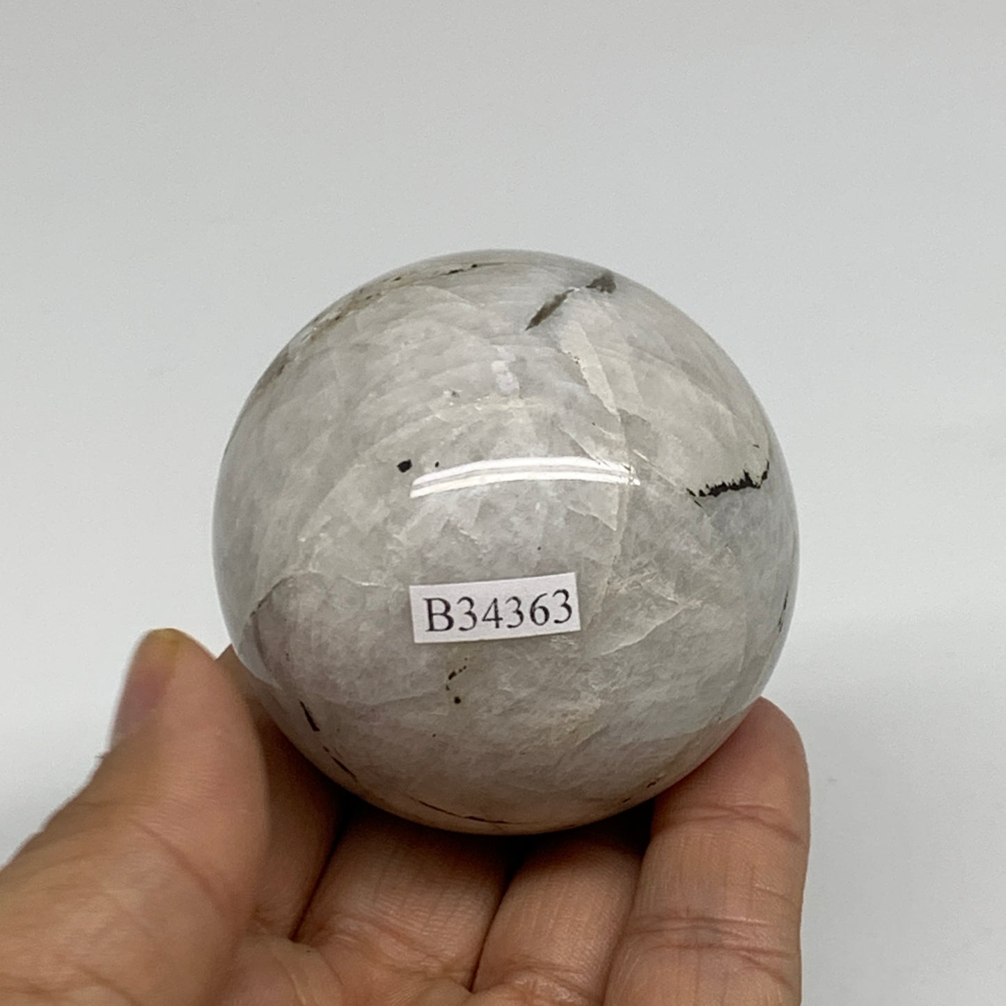 203.4g, 2.1"(53mm), Natural Rainbow Moonstone Sphere Ball Gemstone, B34363