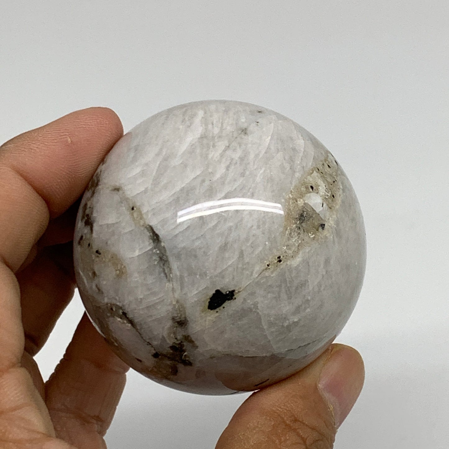 203.4g, 2.1"(53mm), Natural Rainbow Moonstone Sphere Ball Gemstone, B34363
