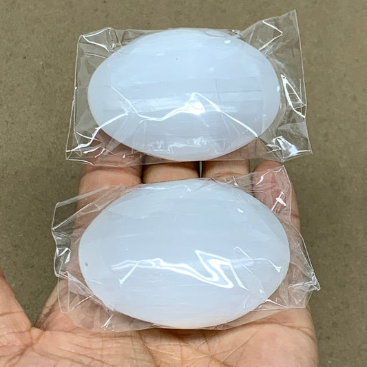 170g, 2.4"x1.8"x1", 2pcs, White Selenite Palmstone Crystal Pillow, B36878