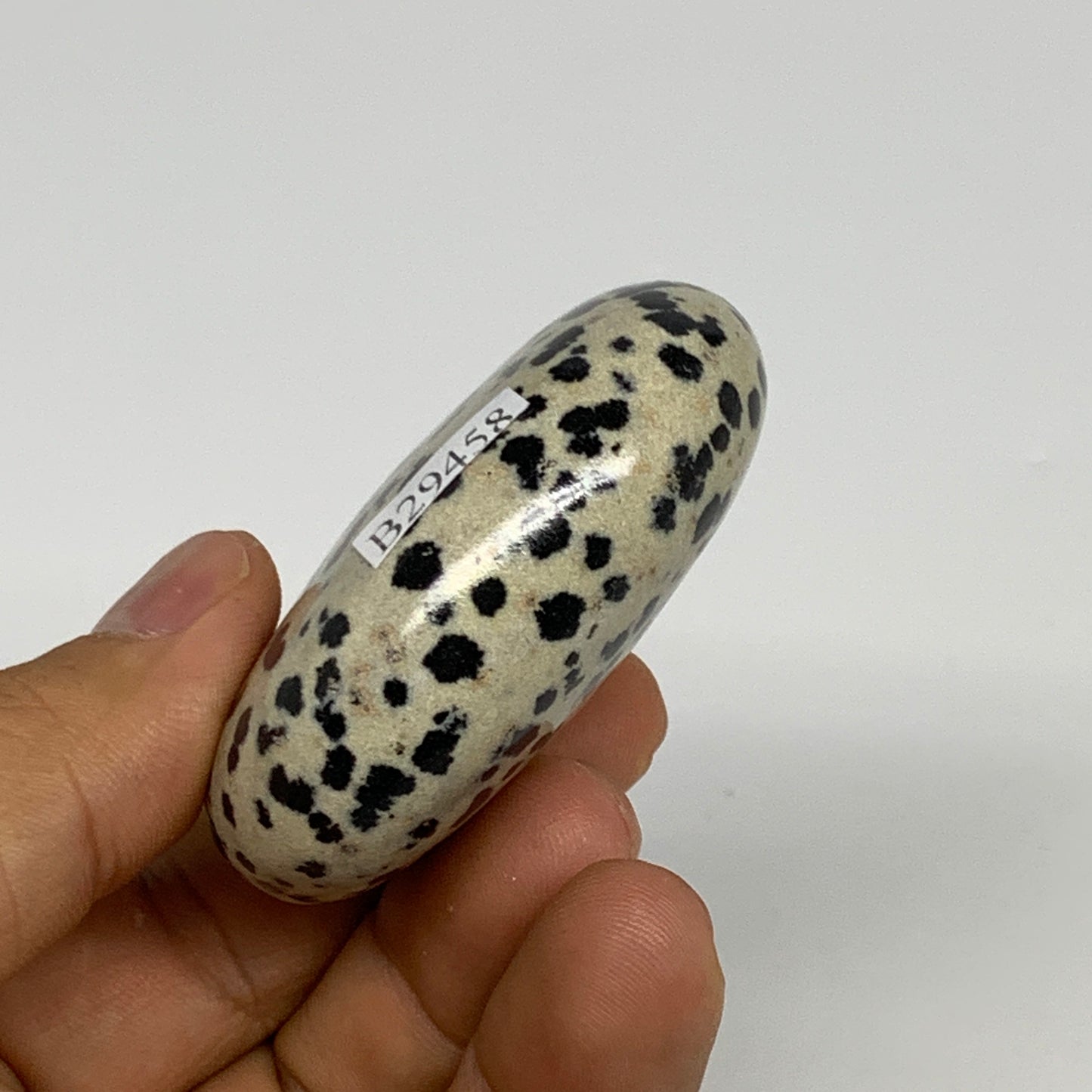 74.1g, 2.1"x1.6"x0.8", Natural Dalmatian Jasper Palm-Stone @India, B29458