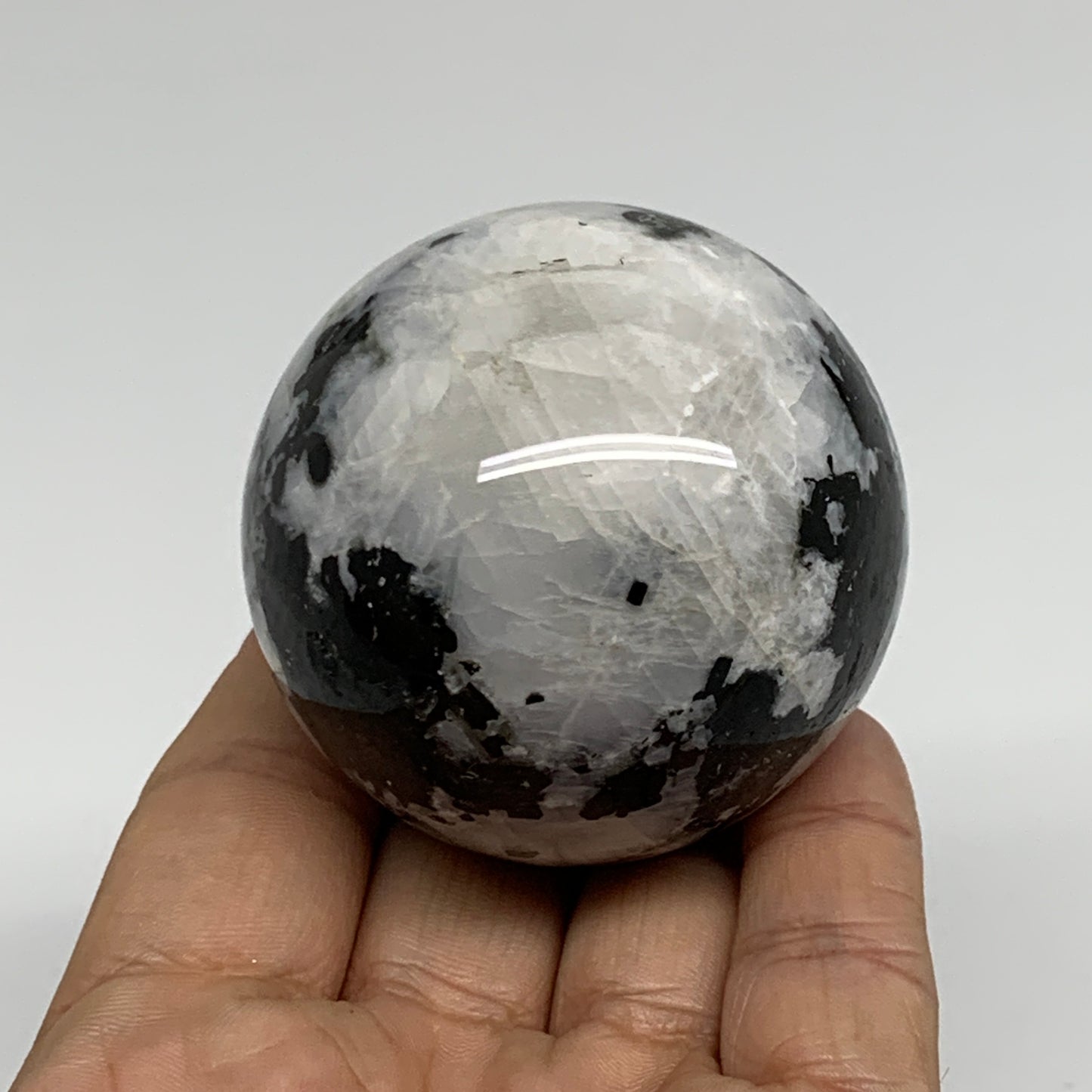 218.3g, 2.1"(54mm), Natural Rainbow Moonstone Sphere Ball Gemstone, B34364