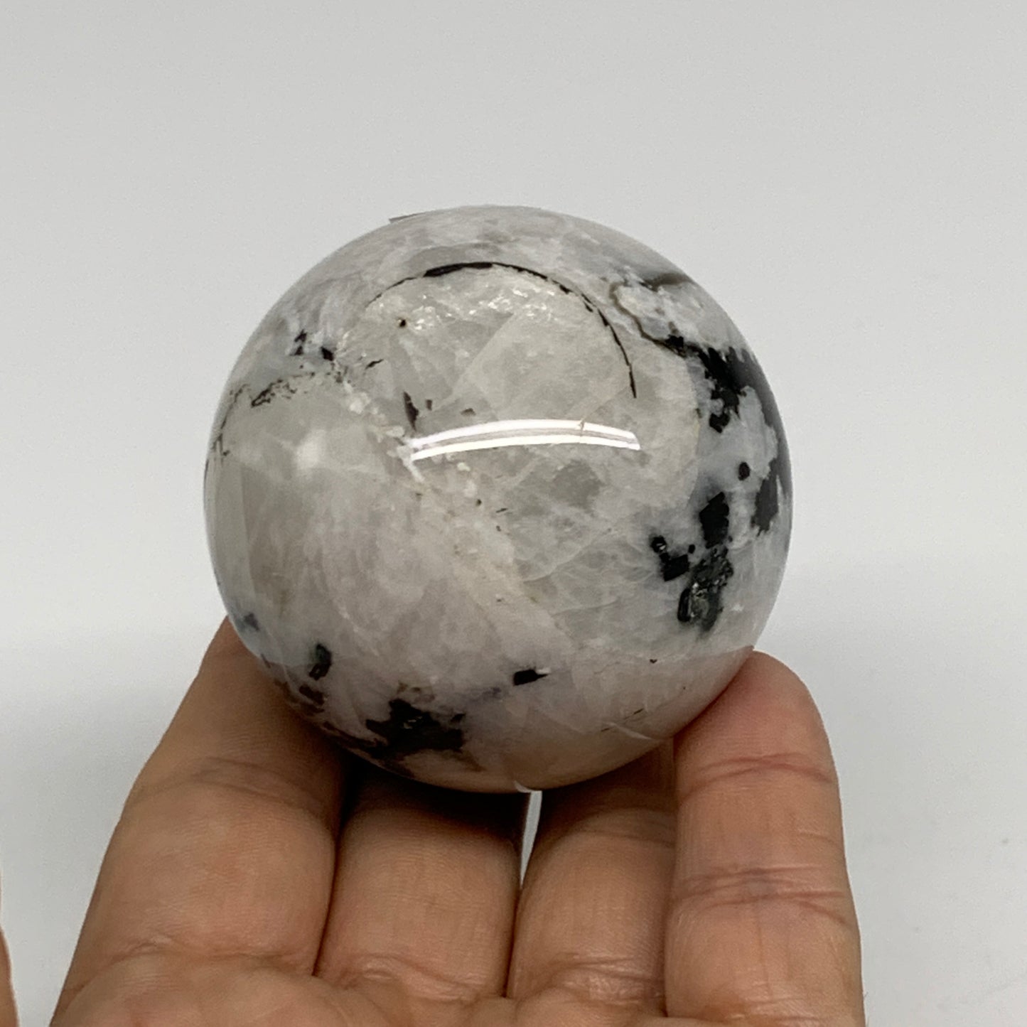 218.3g, 2.1"(54mm), Natural Rainbow Moonstone Sphere Ball Gemstone, B34364