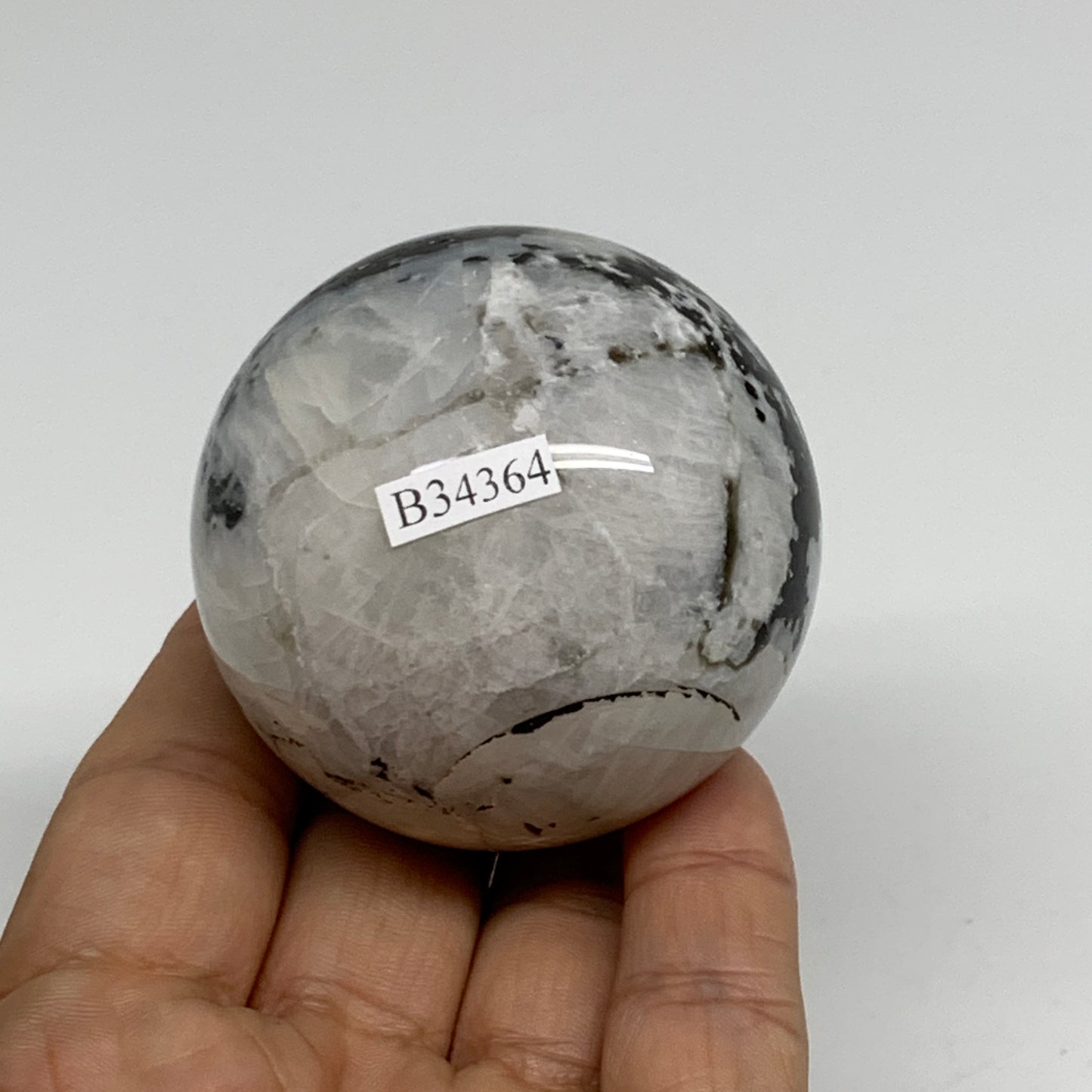 218.3g, 2.1"(54mm), Natural Rainbow Moonstone Sphere Ball Gemstone, B34364