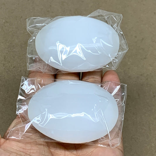 169g, 2.4"x1.8"x1", 2pcs, White Selenite Palmstone Crystal Pillow, B36879