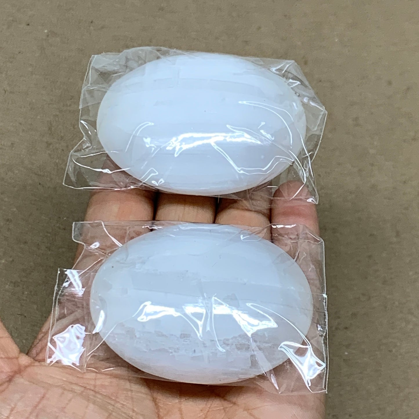 169g, 2.4"x1.8"x1", 2pcs, White Selenite Palmstone Crystal Pillow, B36879