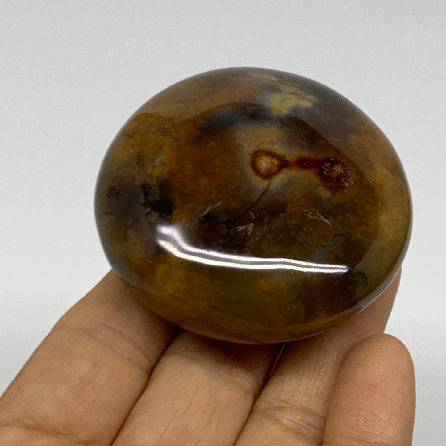111.3g, 2.3"x2.2"x1" Natural Ocean Jasper Palm-Stone Orbicular Jasper, B38222