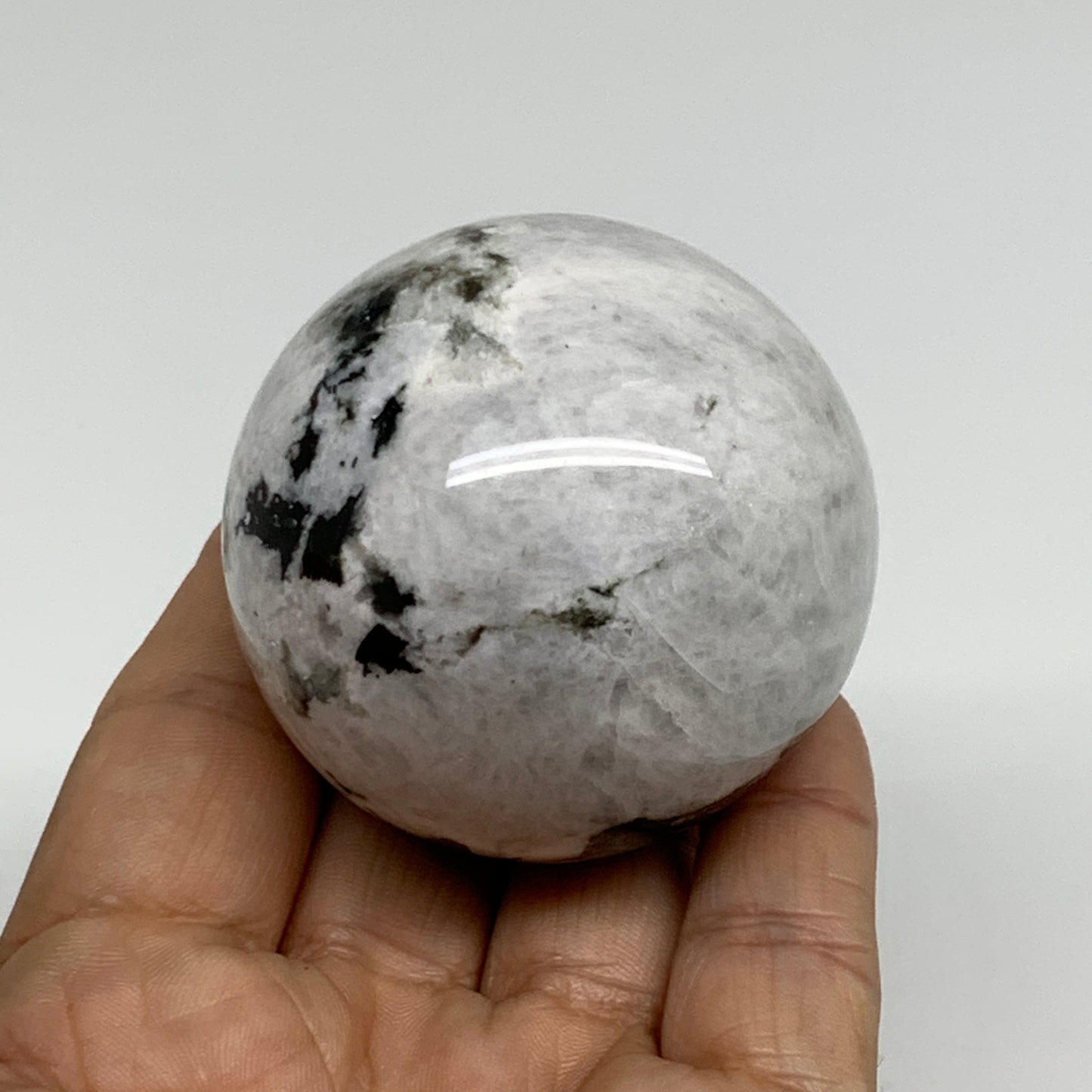 201.3g, 2.1"(52mm), Natural Rainbow Moonstone Sphere Ball Gemstone, B34365