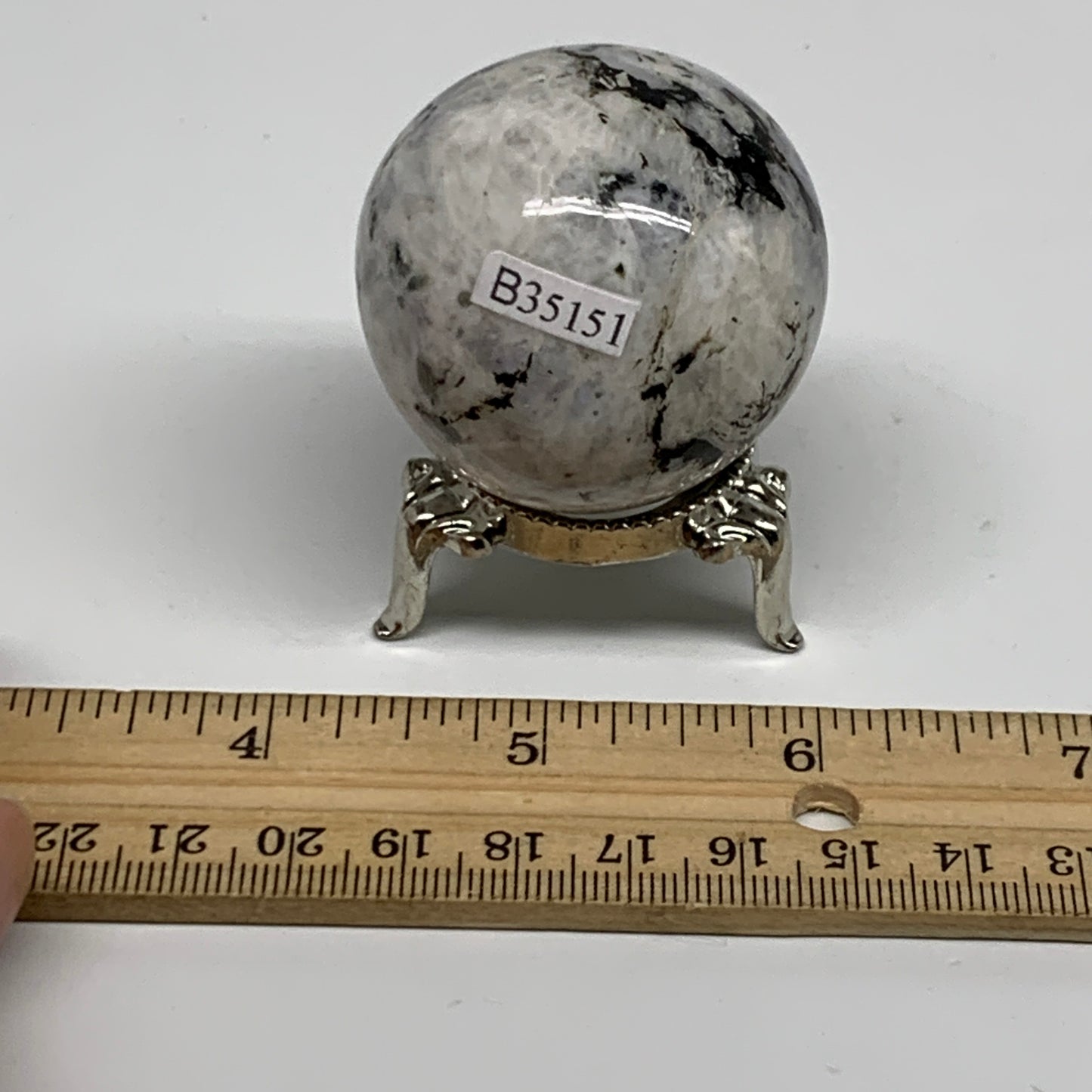 119.9g, 1.7"(43mm), Natural Rainbow Moonstone Sphere Ball Gemstone, B35151