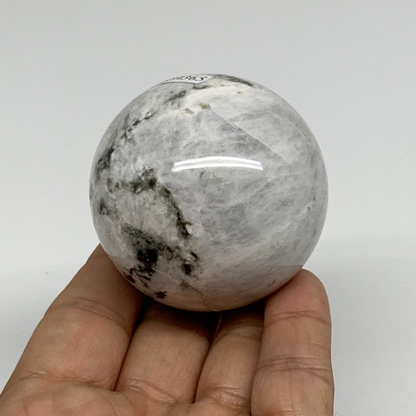 201.3g, 2.1"(52mm), Natural Rainbow Moonstone Sphere Ball Gemstone, B34365