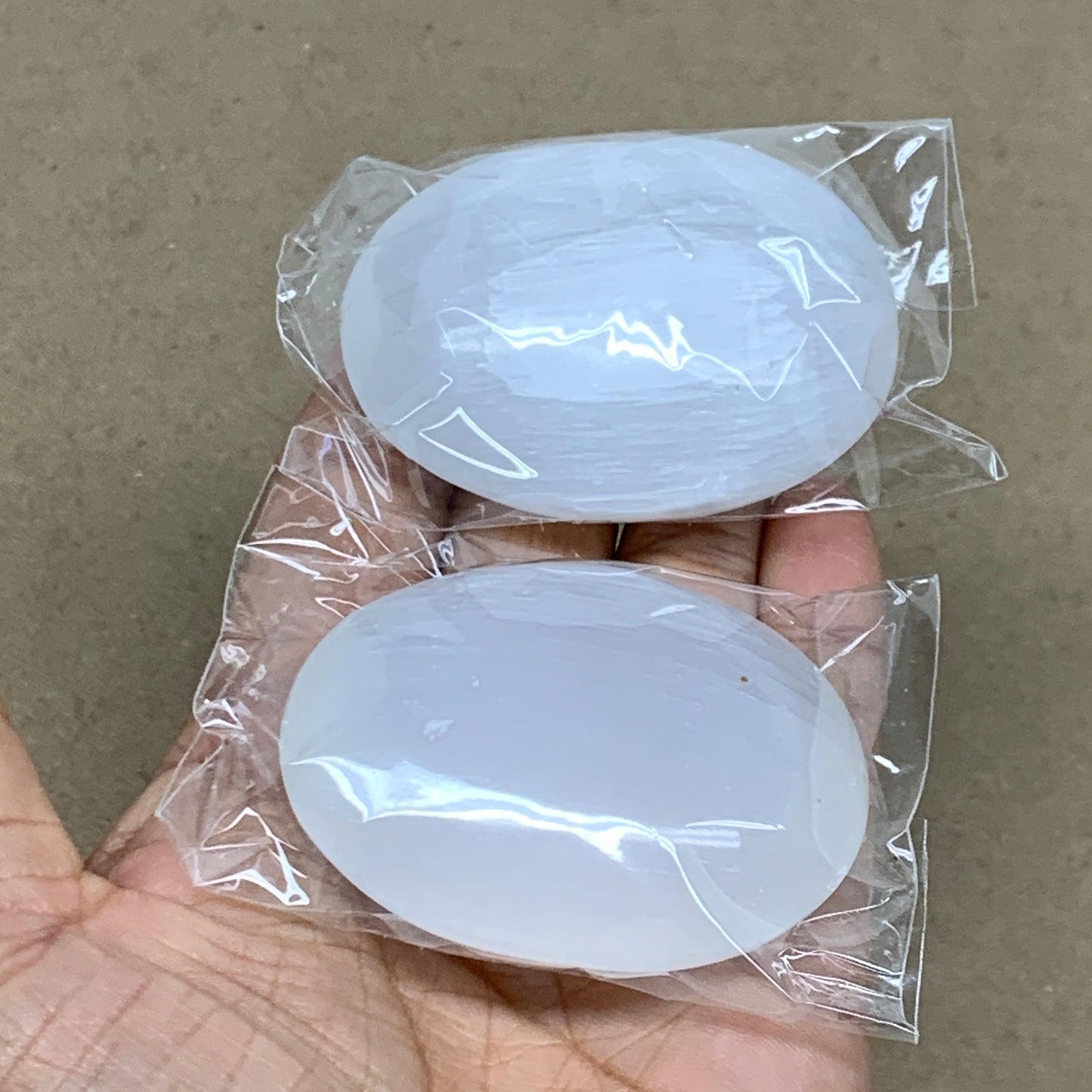 153g, 2.4"x1.8"x1", 2pcs, White Selenite Palmstone Crystal Pillow, B36880