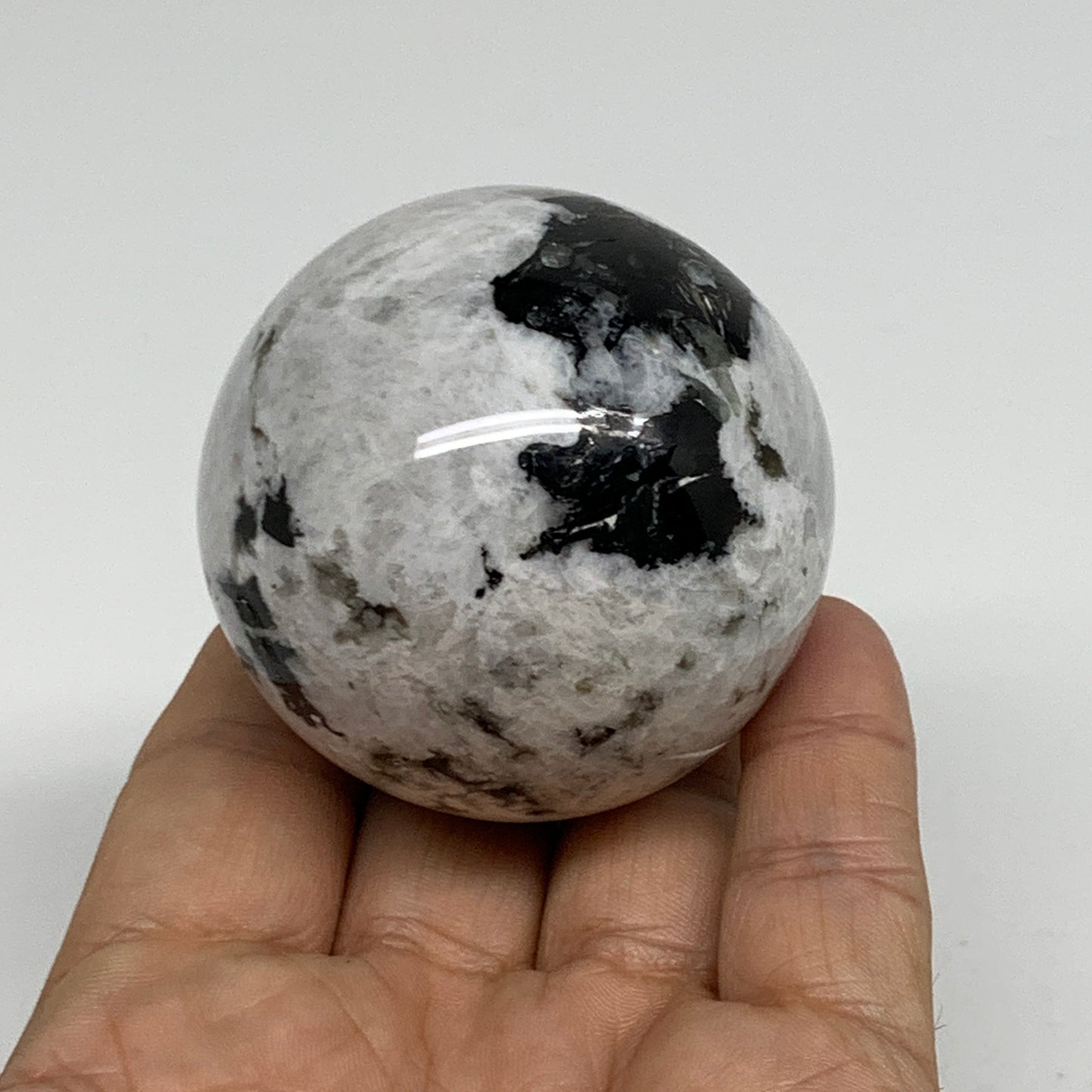 201.3g, 2.1"(52mm), Natural Rainbow Moonstone Sphere Ball Gemstone, B34365