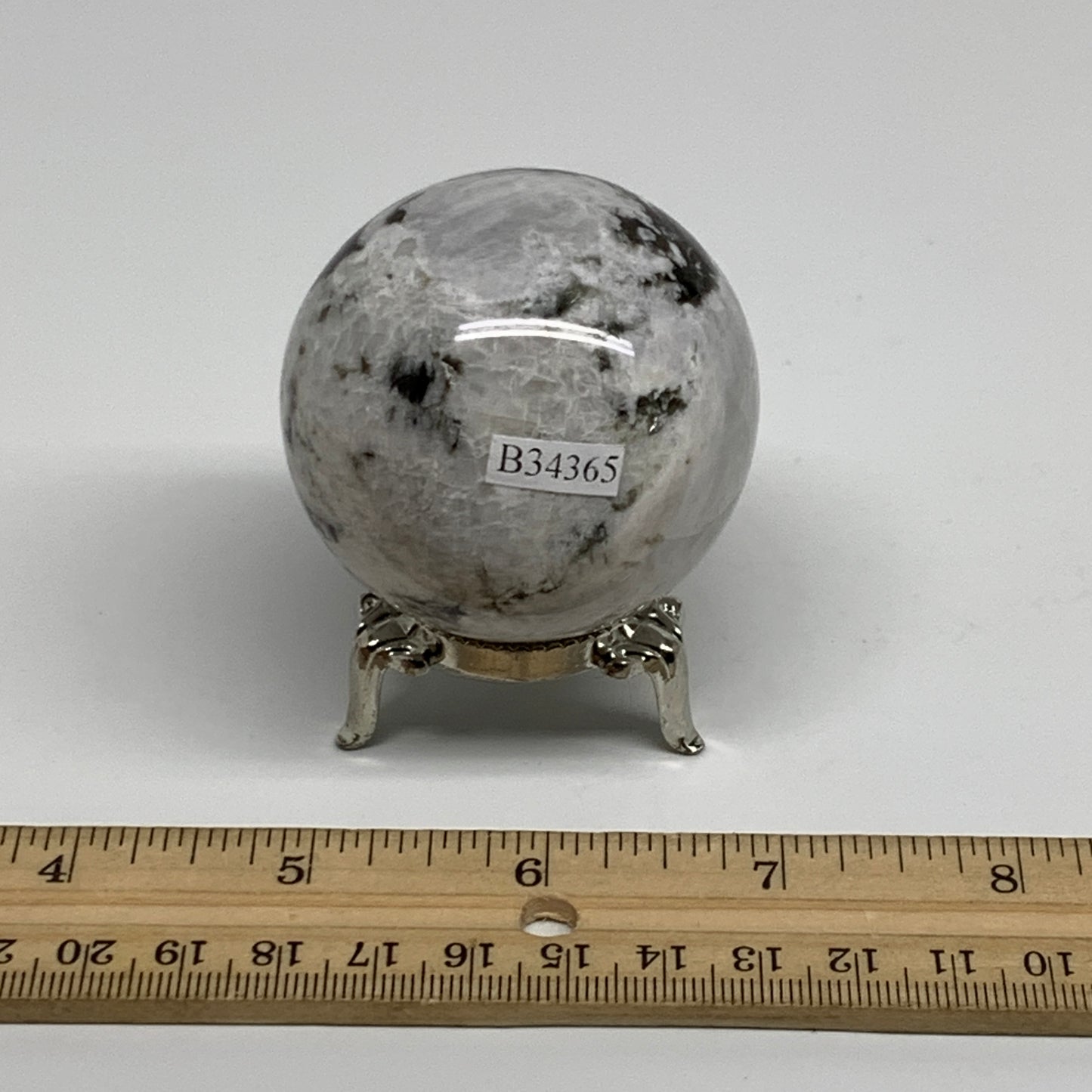 201.3g, 2.1"(52mm), Natural Rainbow Moonstone Sphere Ball Gemstone, B34365