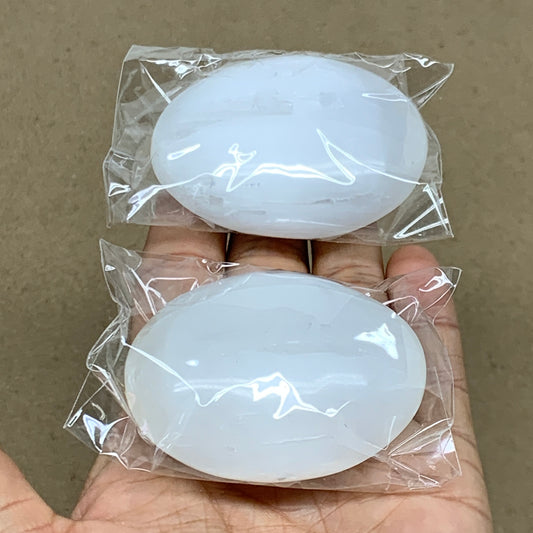 152g, 2.4"x1.8"x1", 2pcs, White Selenite Palmstone Crystal Pillow, B36881