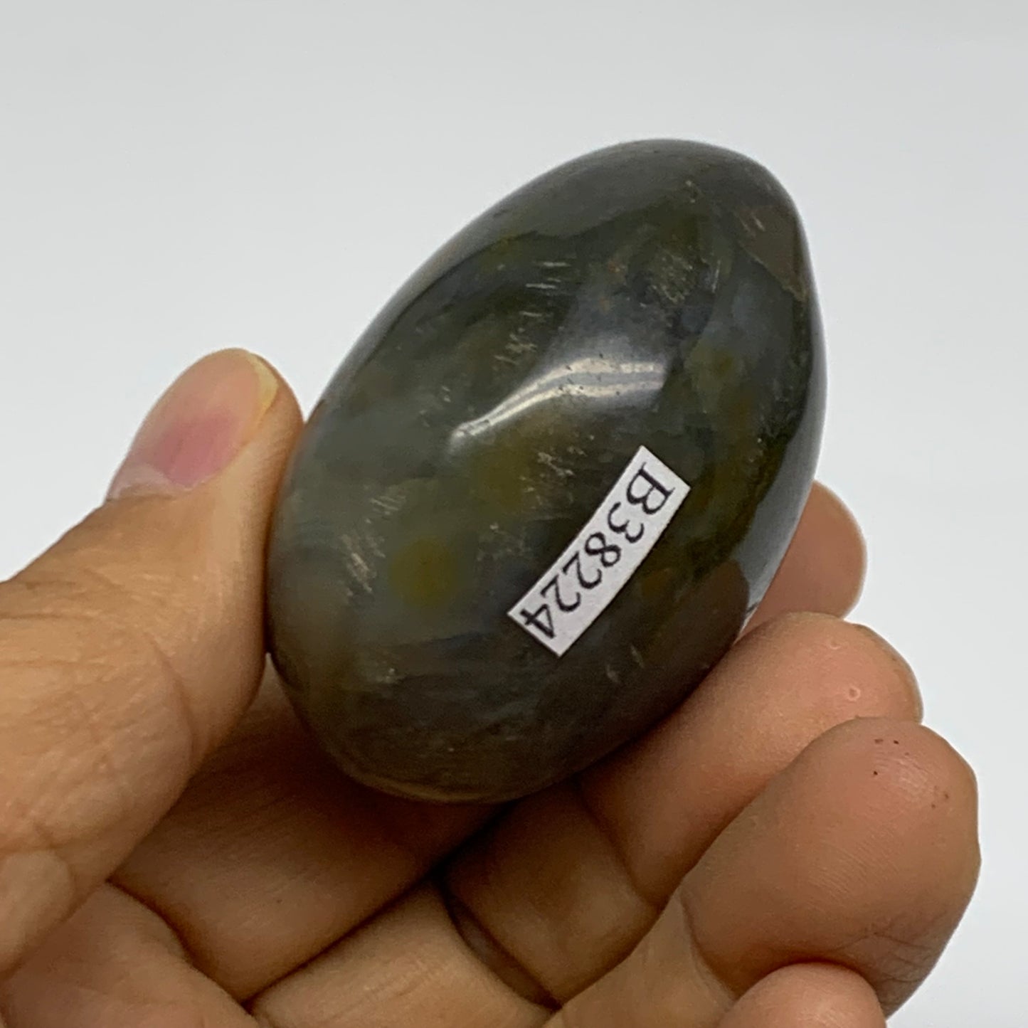 79.2g, 2"x1.5"x1.3" Natural Ocean Jasper Palm-Stone Orbicular Jasper, B38224